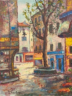 Vintage French/ Spanish Impressionist Oil - The Old Village Square