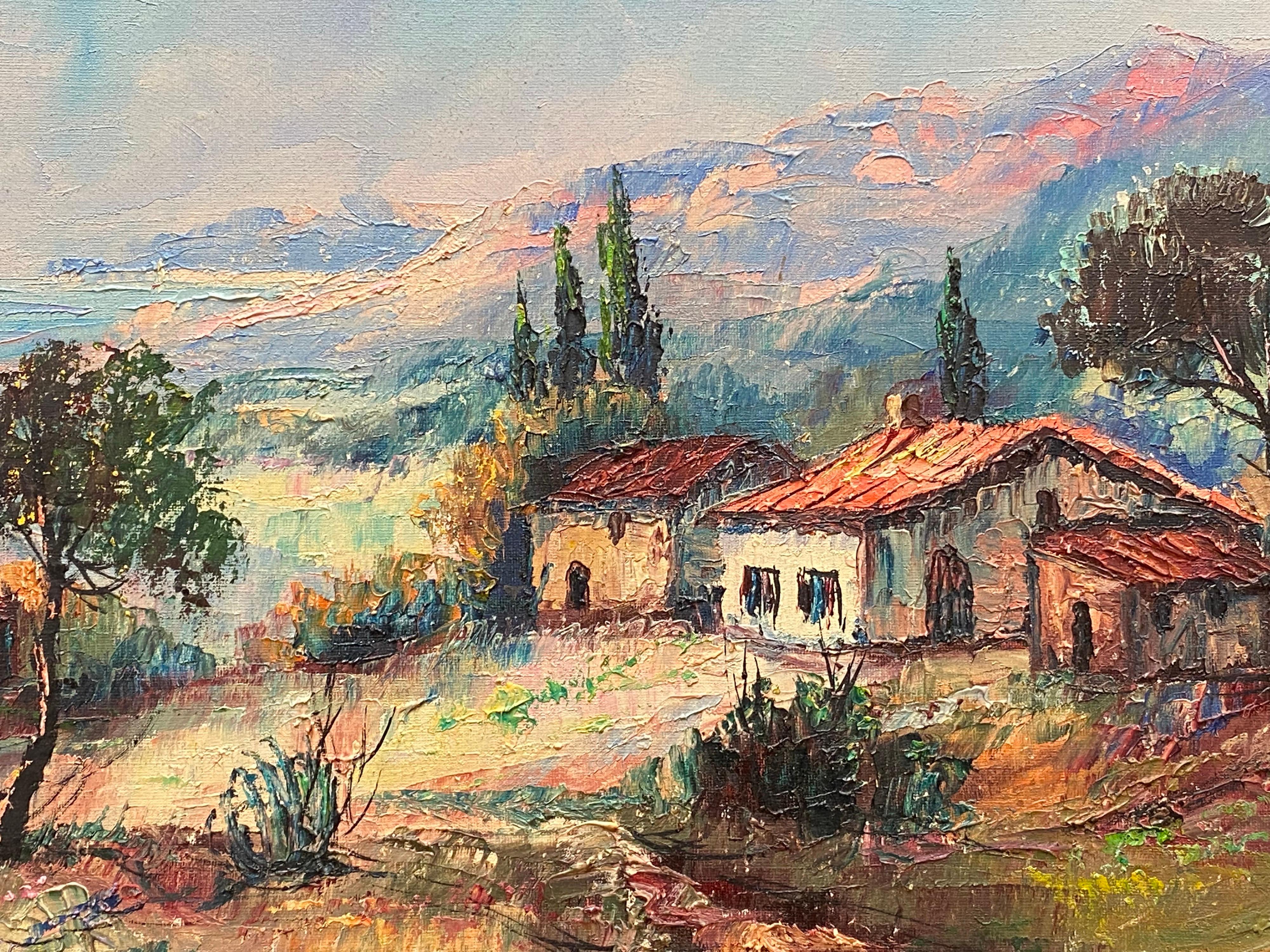 Y - Gonez Landscape Painting - Vintage French/ Spanish Southern Mediterranean Oil Painting House in Landscape