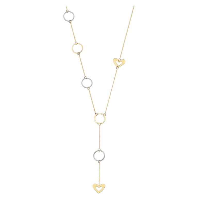 Y Heart Necklace 18" in 14K Solid Yellow Gold For Sale