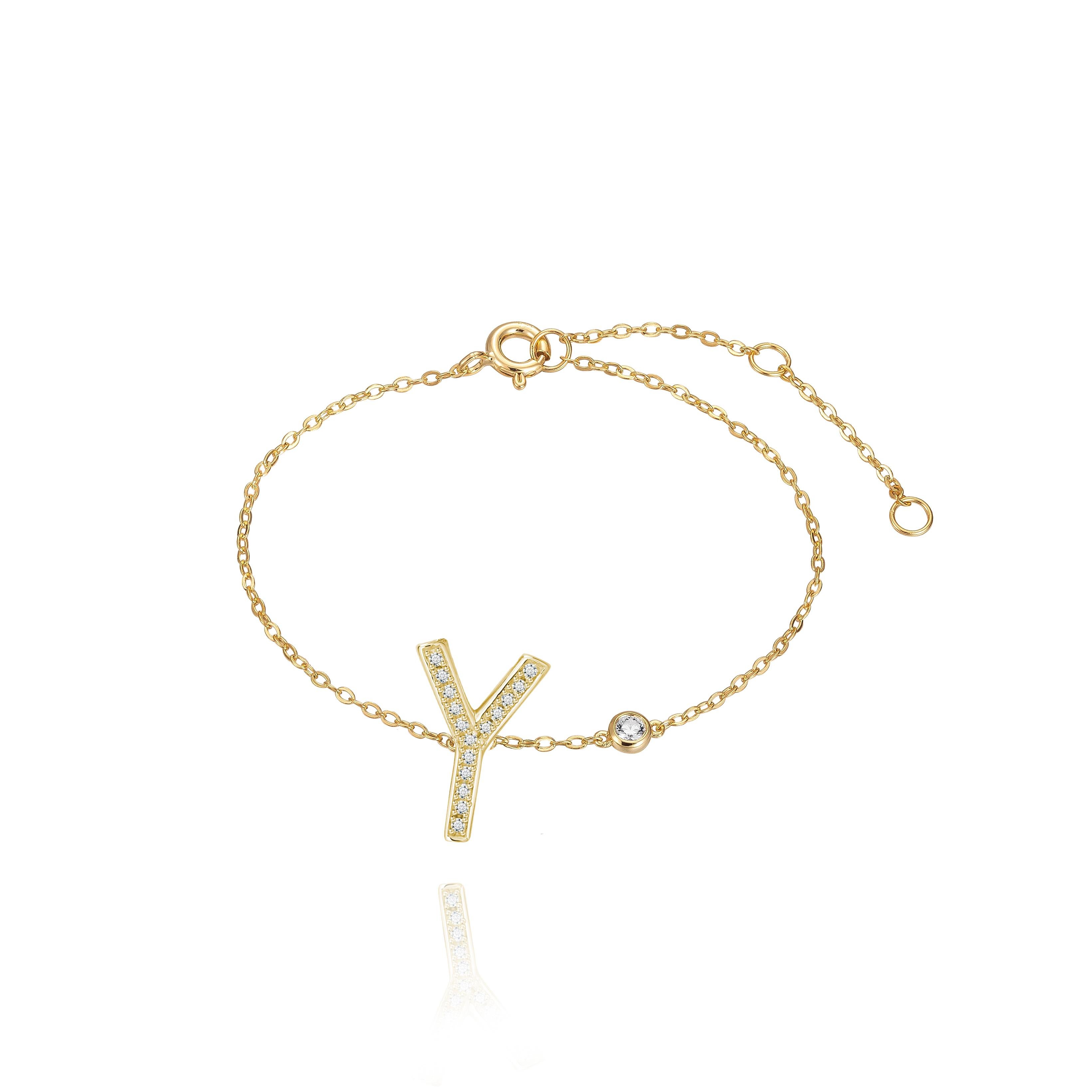 Modern Y Initial Bezel Chain Anklet For Sale