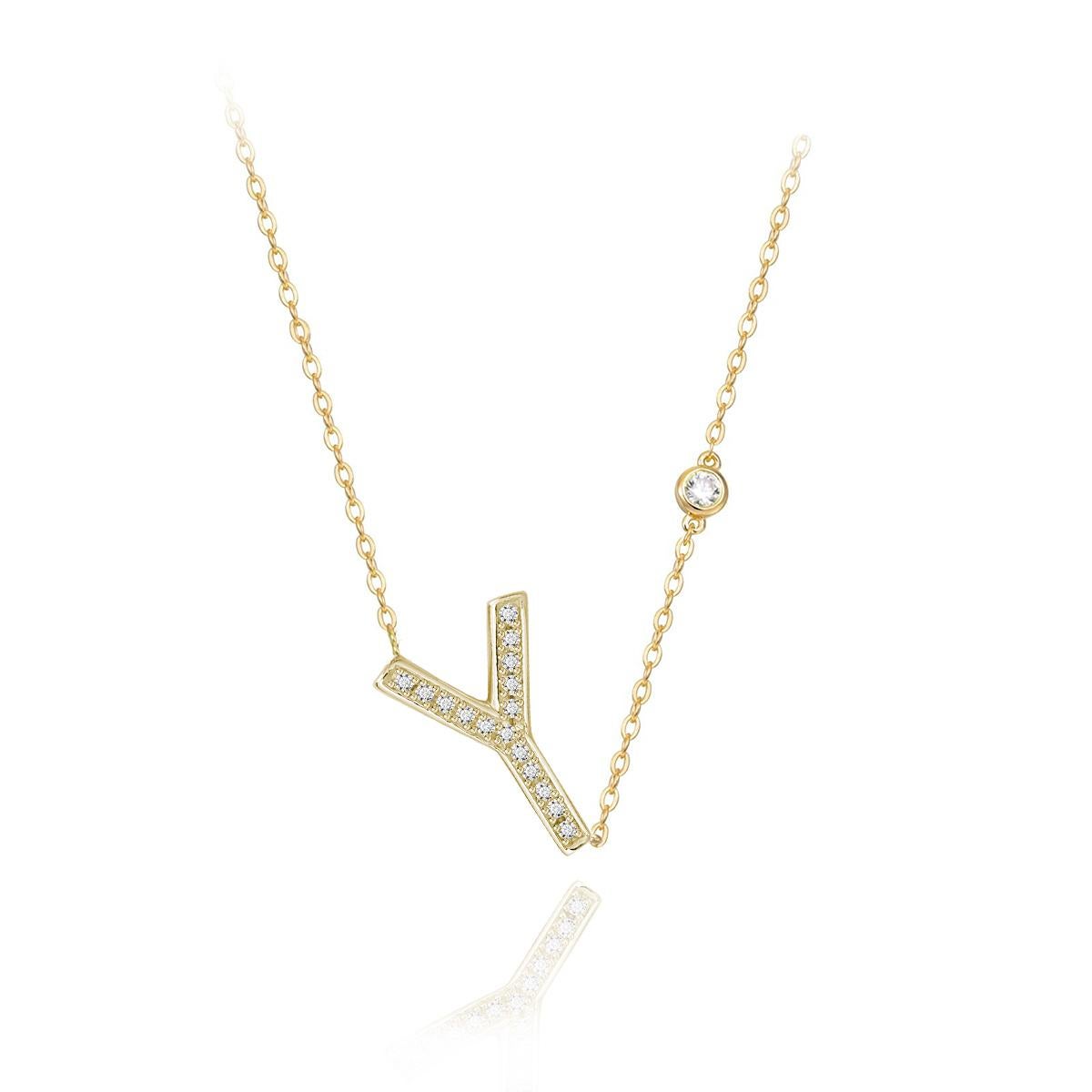 Modern Y Initial Bezel Chain Necklace For Sale