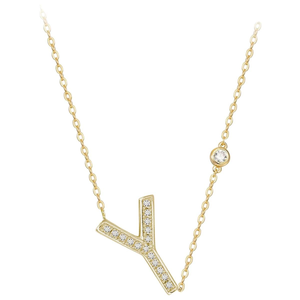 Y Initial Bezel Chain Necklace For Sale