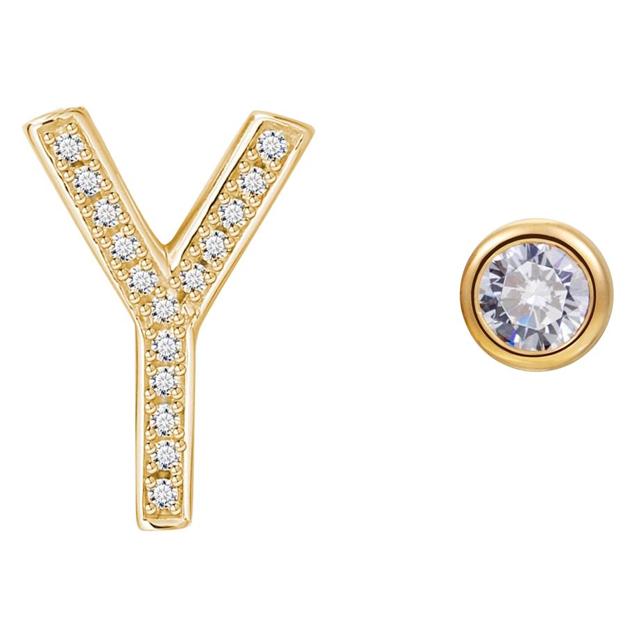 Y Initial Bezel Mismatched Earrings For Sale