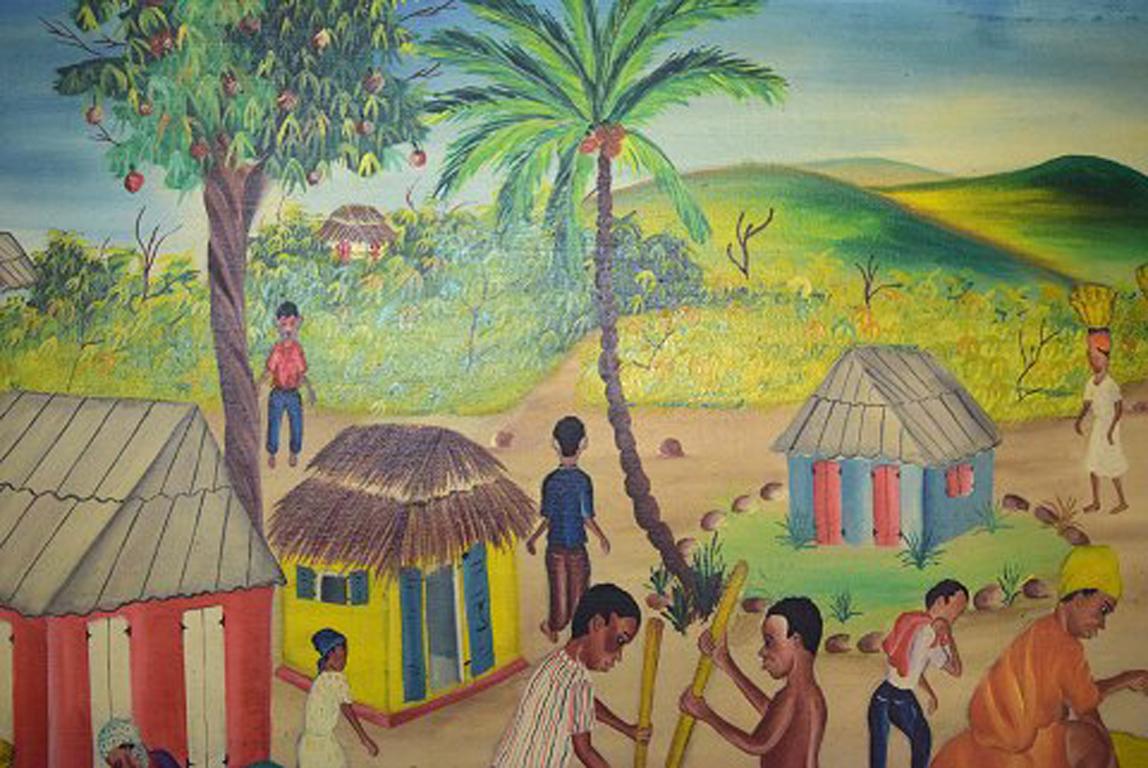 Y. Jn. René, Haitian Artist, Naivist School, Oil on Canvas, 1970s For Sale 1