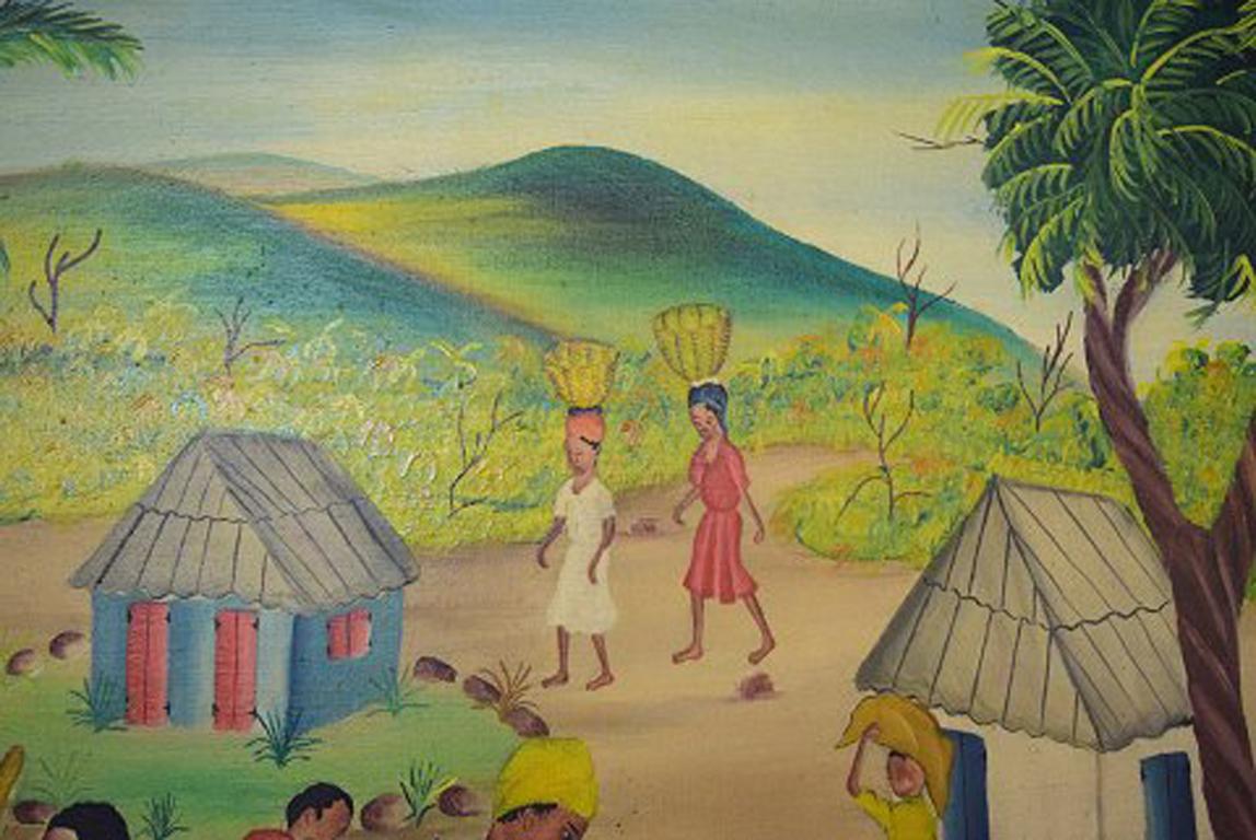 Y. Jn. René, Haitian Artist, Naivist School, Oil on Canvas, 1970s For Sale 2