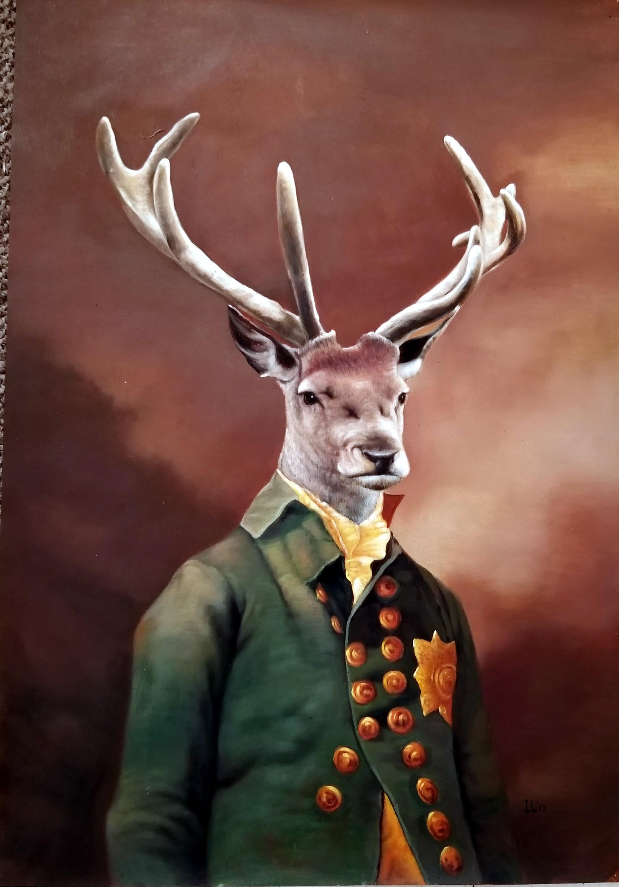 Y.m.Lo Portrait Painting - Oh, Deer Soldier