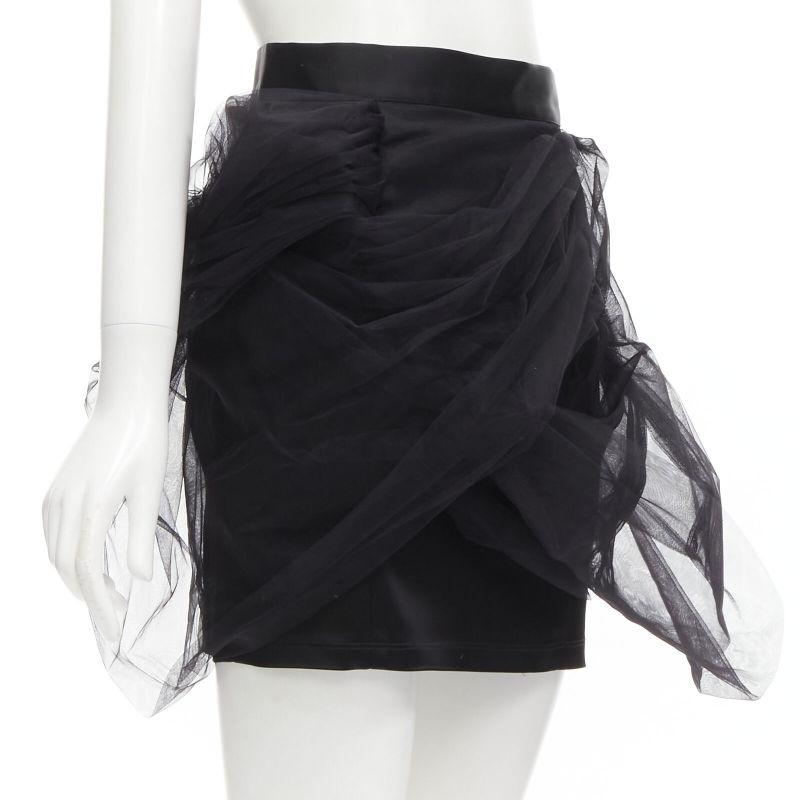 Black Y PROJECT black tulle asymmetric wrap satin pencil high waisted mini skirt XS For Sale