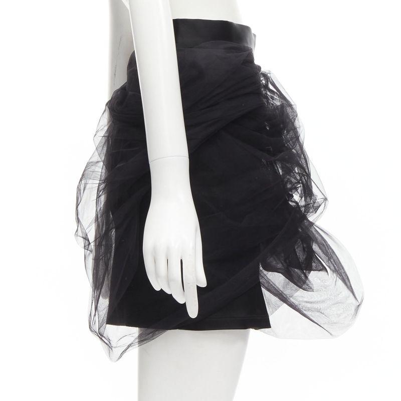 Y PROJECT black tulle asymmetric wrap satin pencil high waisted mini skirt XS In Excellent Condition For Sale In Hong Kong, NT