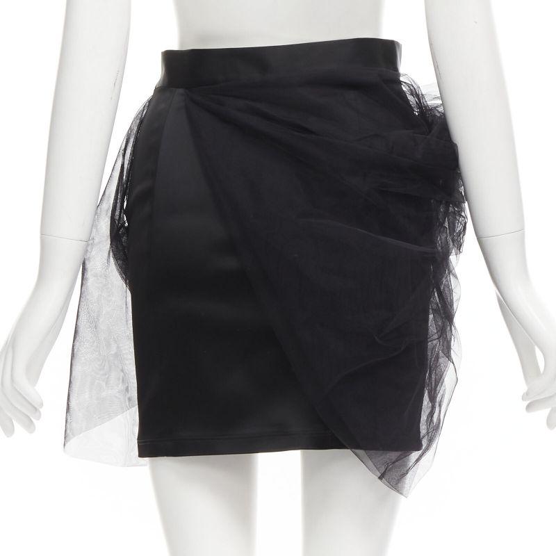 Women's Y PROJECT black tulle asymmetric wrap satin pencil high waisted mini skirt XS For Sale