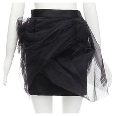 Y PROJECT - Mini-jupe taille haute en tulle noir asymétrique enveloppant, taille XS