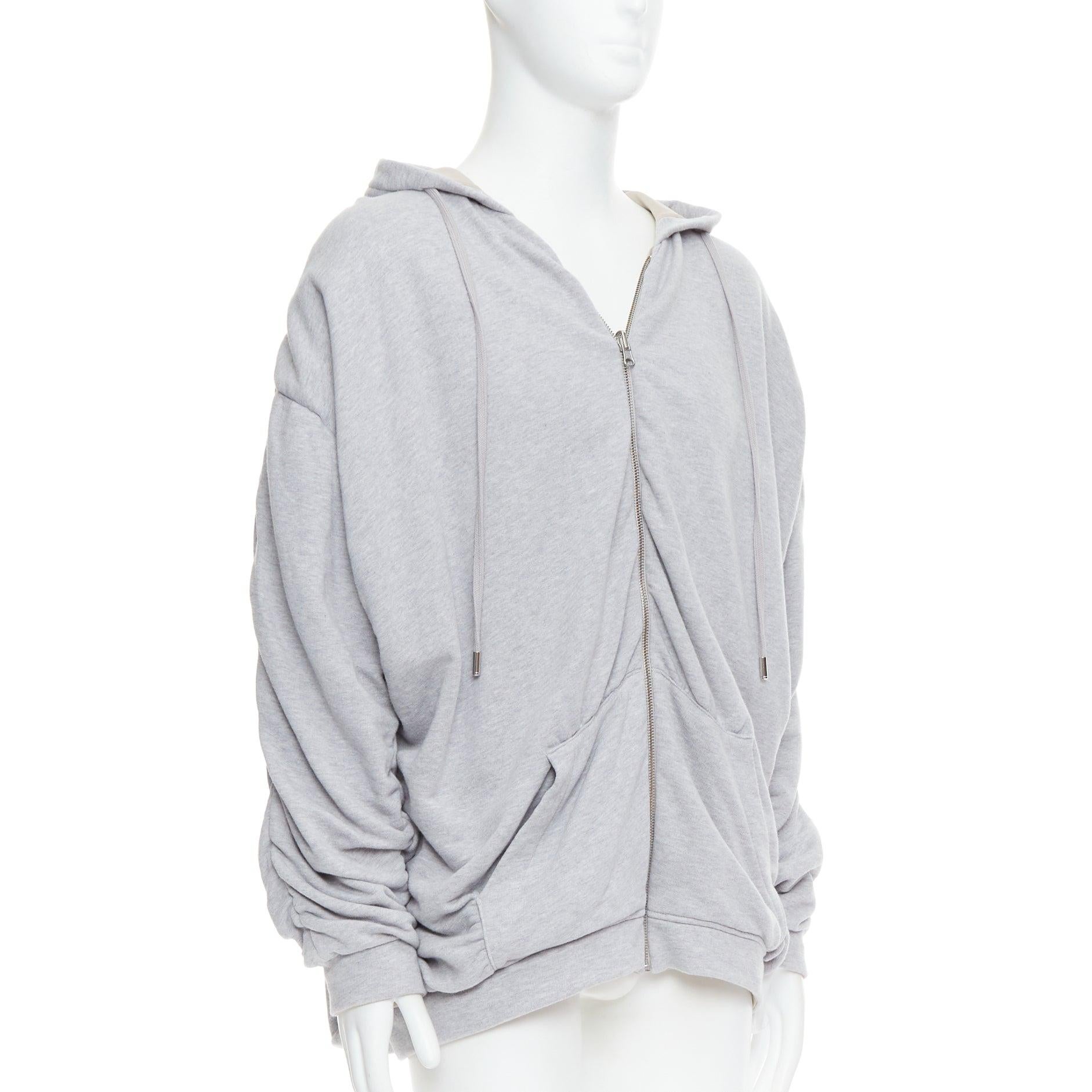 Gray Y PROJECT grey cotton nude jersey lined gathered sleeves hoodie S For Sale