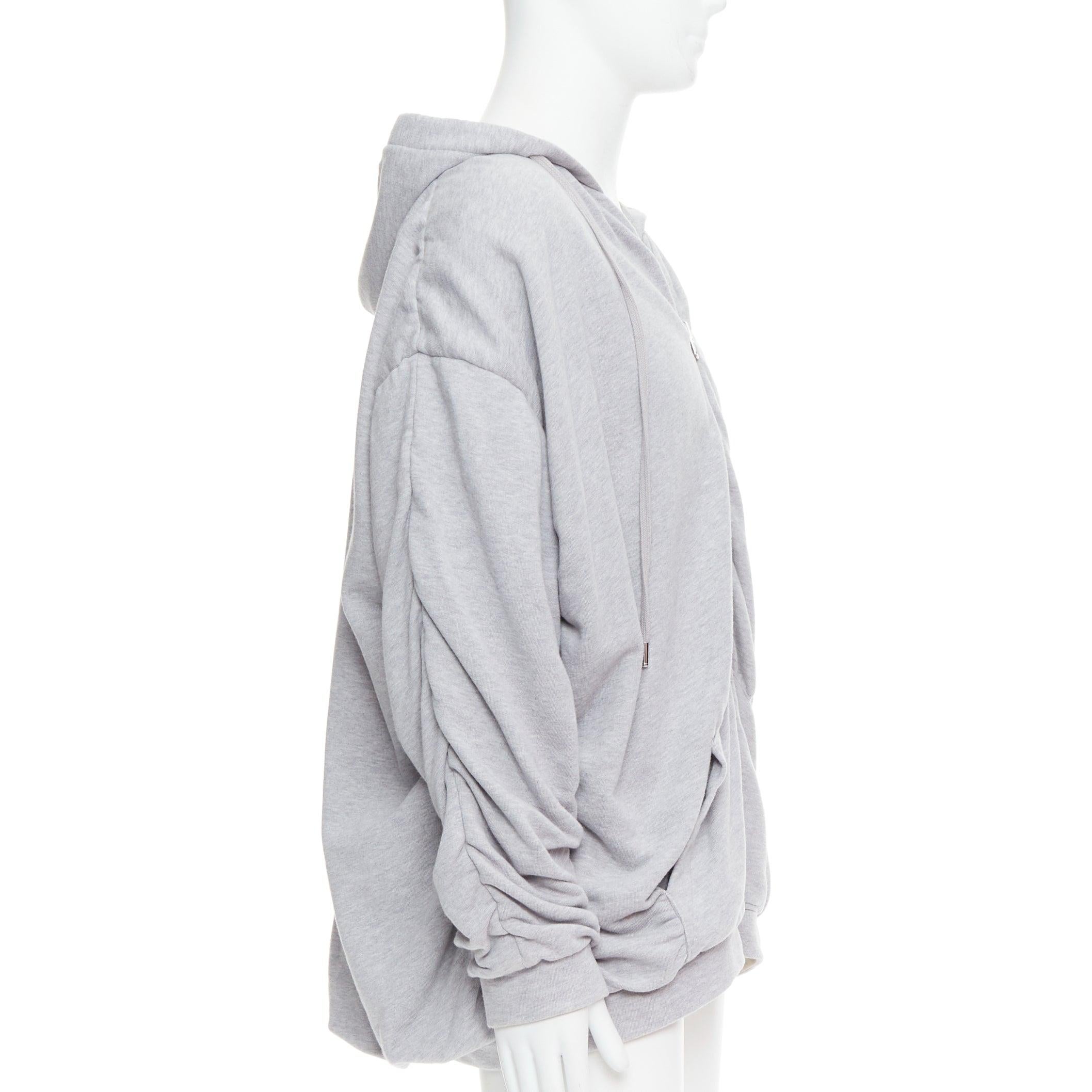 Y PROJECT grey cotton nude jersey lined gathered sleeves hoodie S In Good Condition For Sale In Hong Kong, NT
