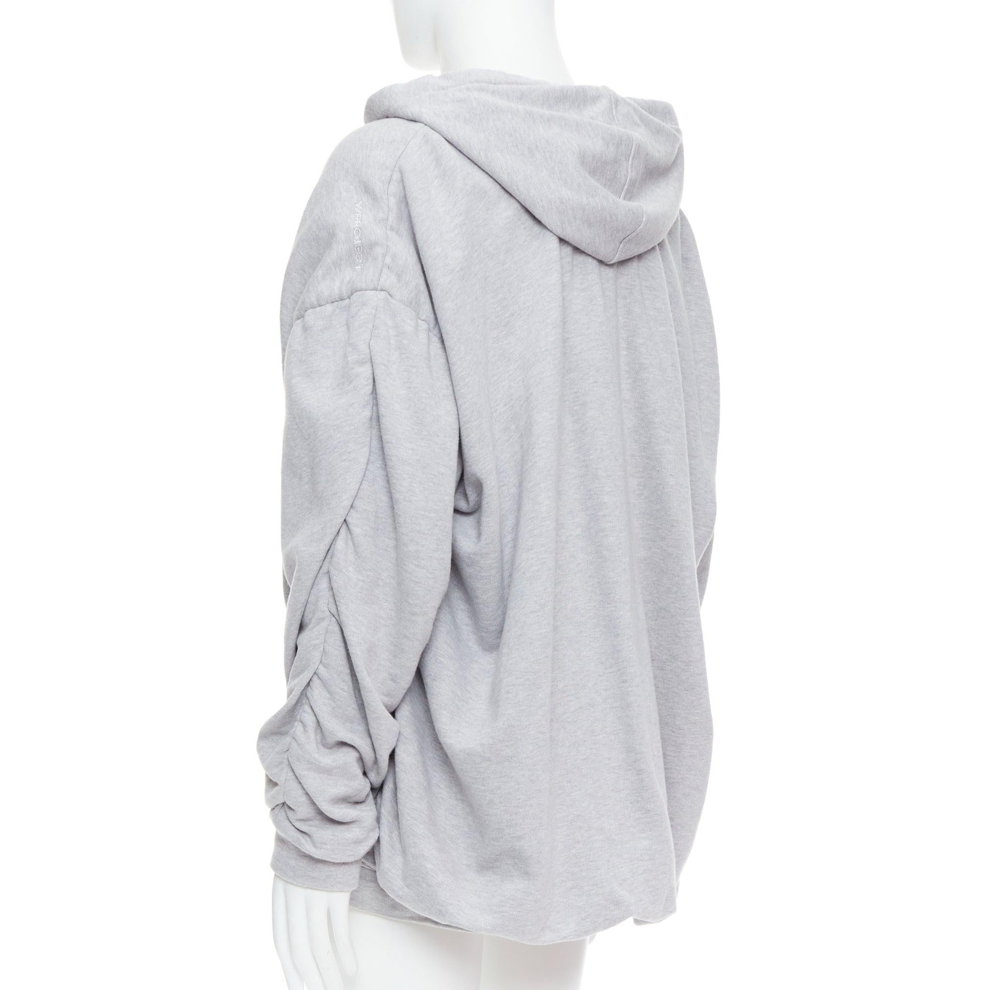 Y PROJECT grey cotton nude jersey lined gathered sleeves hoodie S For Sale 1