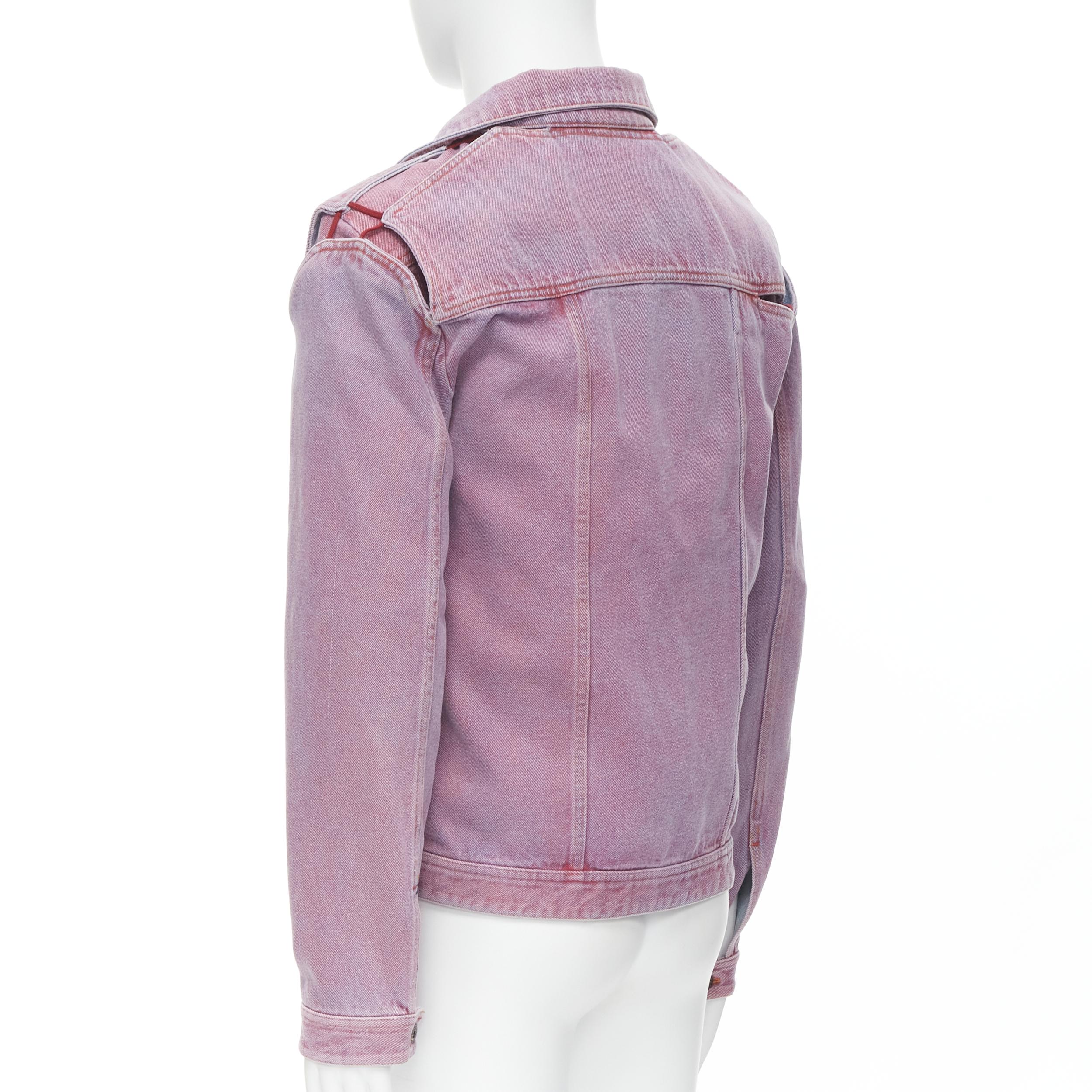 Gray Y PROJECT purple dyed blue denim transformable 2-in-1 denim jacket EU46 S For Sale
