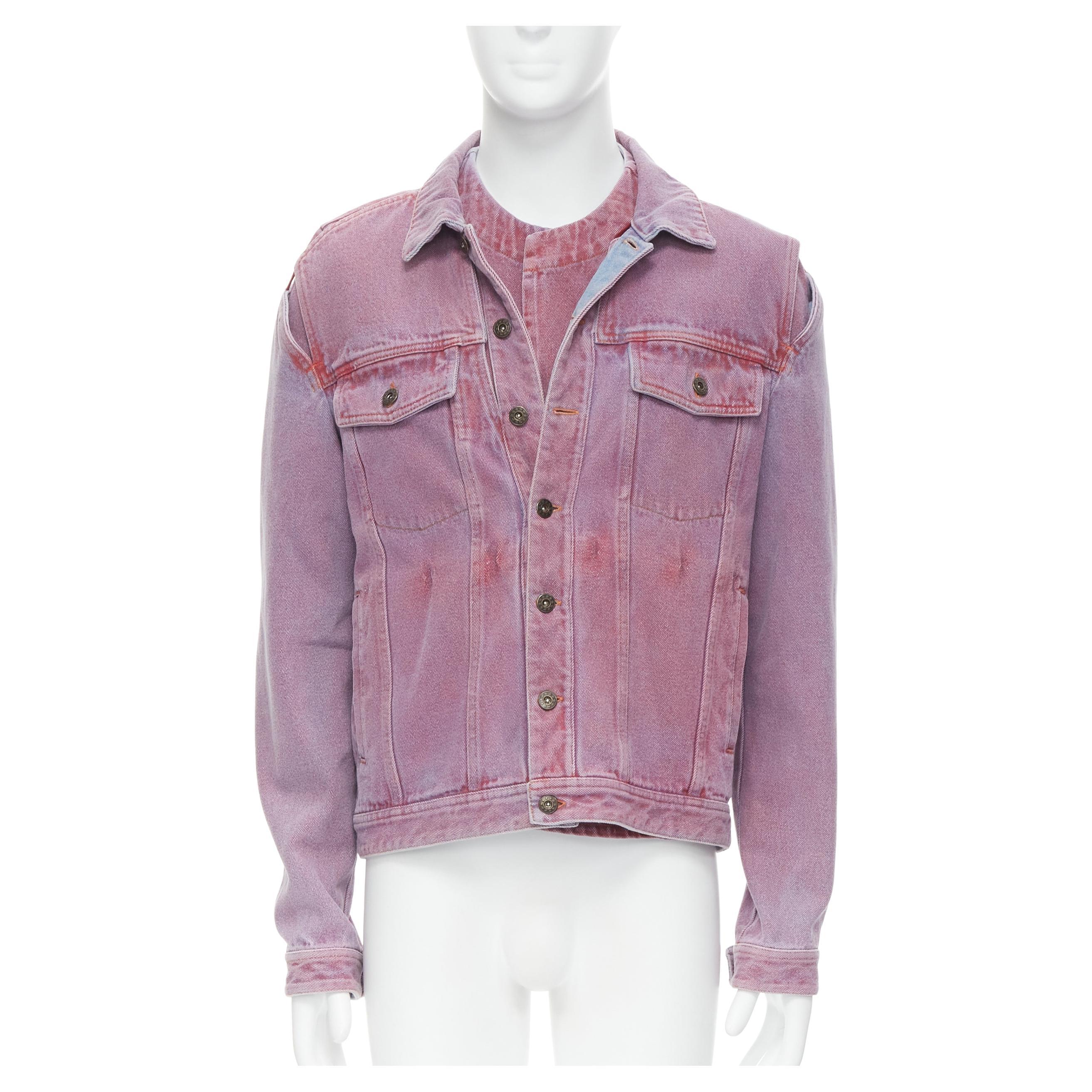 Y PROJECT purple dyed blue denim transformable 2-in-1 denim jacket EU46 S For Sale