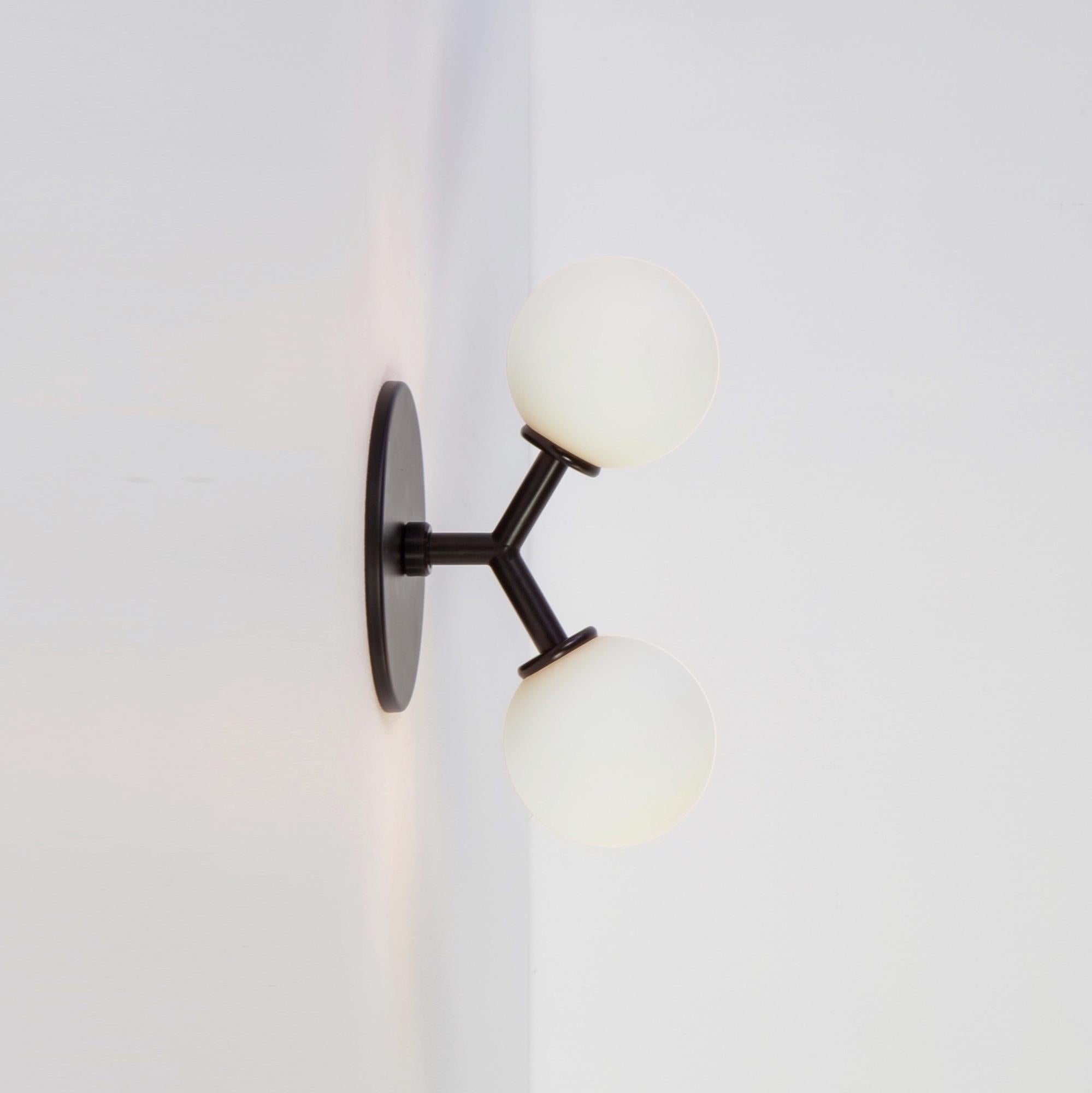 Modern Y Sconce by Research.Lighting, Black, 3in Glass Globes, In Stock For Sale
