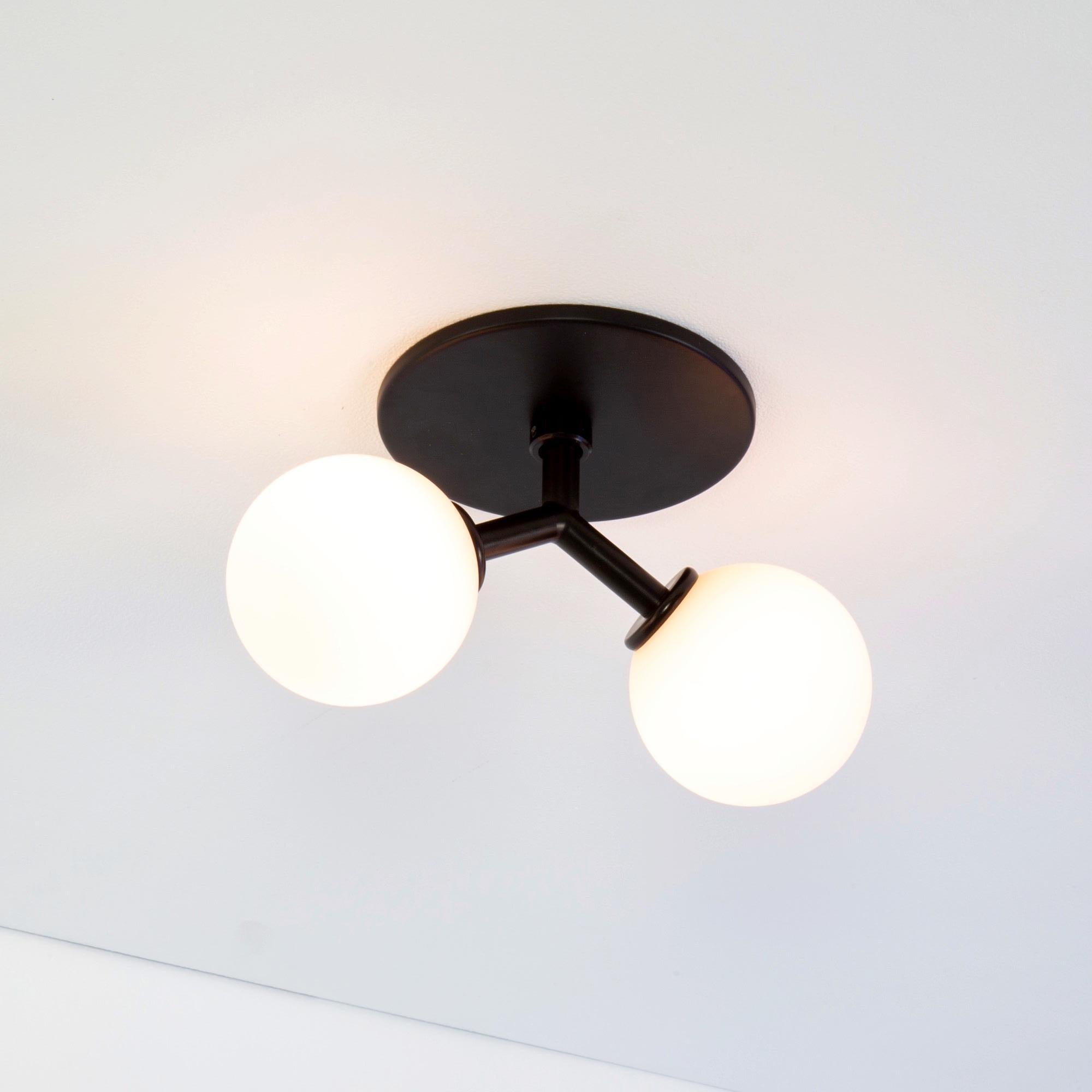Contemporary Y Sconce by Research.Lighting, Black, 3in Glass Globes, In Stock For Sale