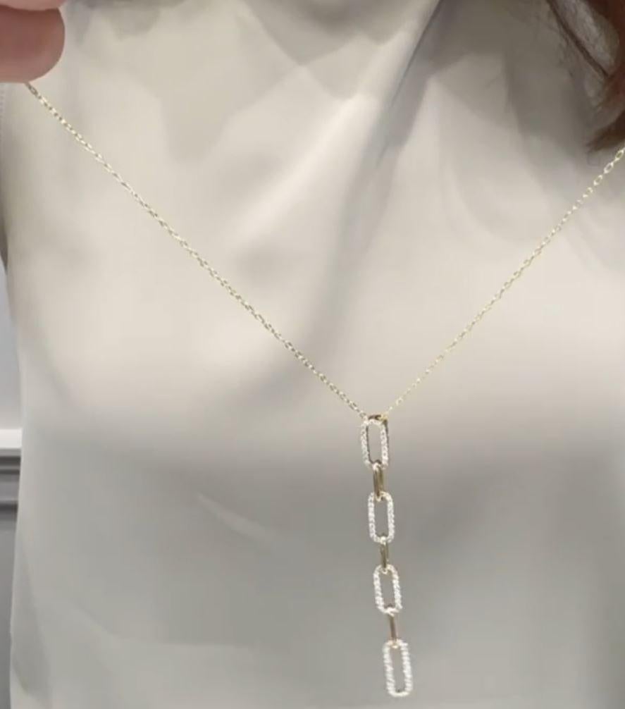 Women's Y-Shaped Paperclip Pendant Necklace 0.51 Carat Diamonds in 18K Yellow Gold For Sale