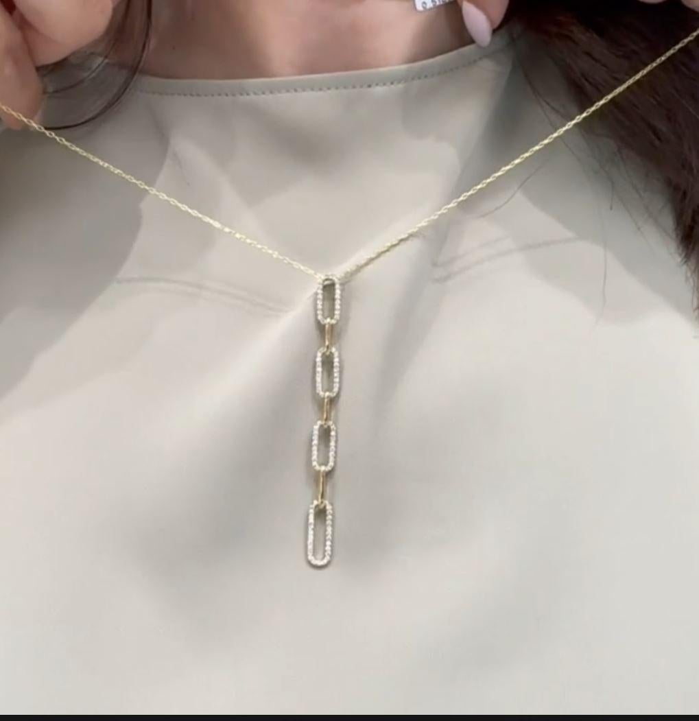 Y-Shaped Paperclip Pendant Necklace 0.51 Carat Diamonds in 18K Yellow Gold For Sale 2