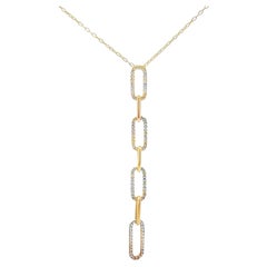 Y-Shaped Paperclip Pendant Necklace 0.51 Carat Diamonds in 18K Yellow Gold