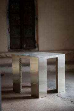 Tavolo quadrato Y in Argento Tedesco Spazzolato di Evam