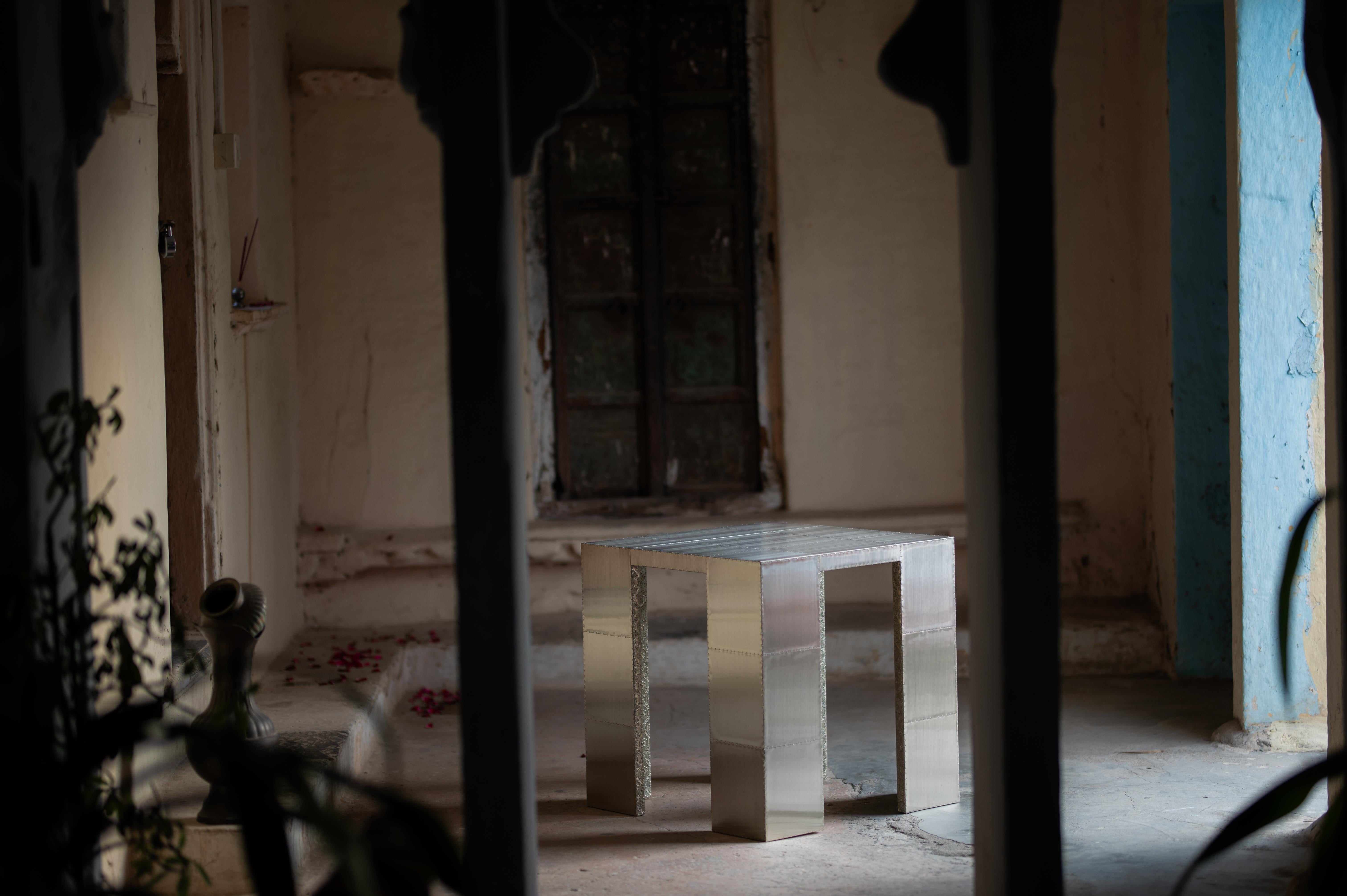 Tavolo quadrato Y in Argento Tedesco Spazzolato di Evam in vendita 1