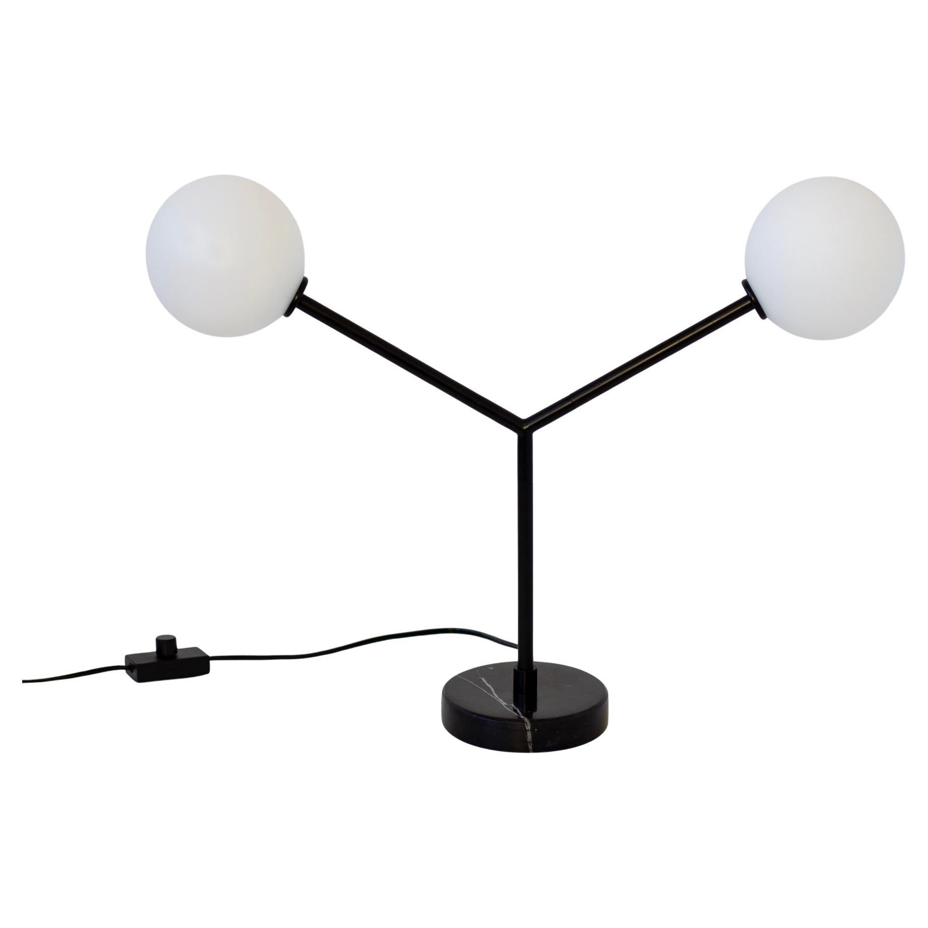 Y Table Lamp, Research.Lighting, Large, 5in Glass, Black, Marble, Dimmable LED For Sale