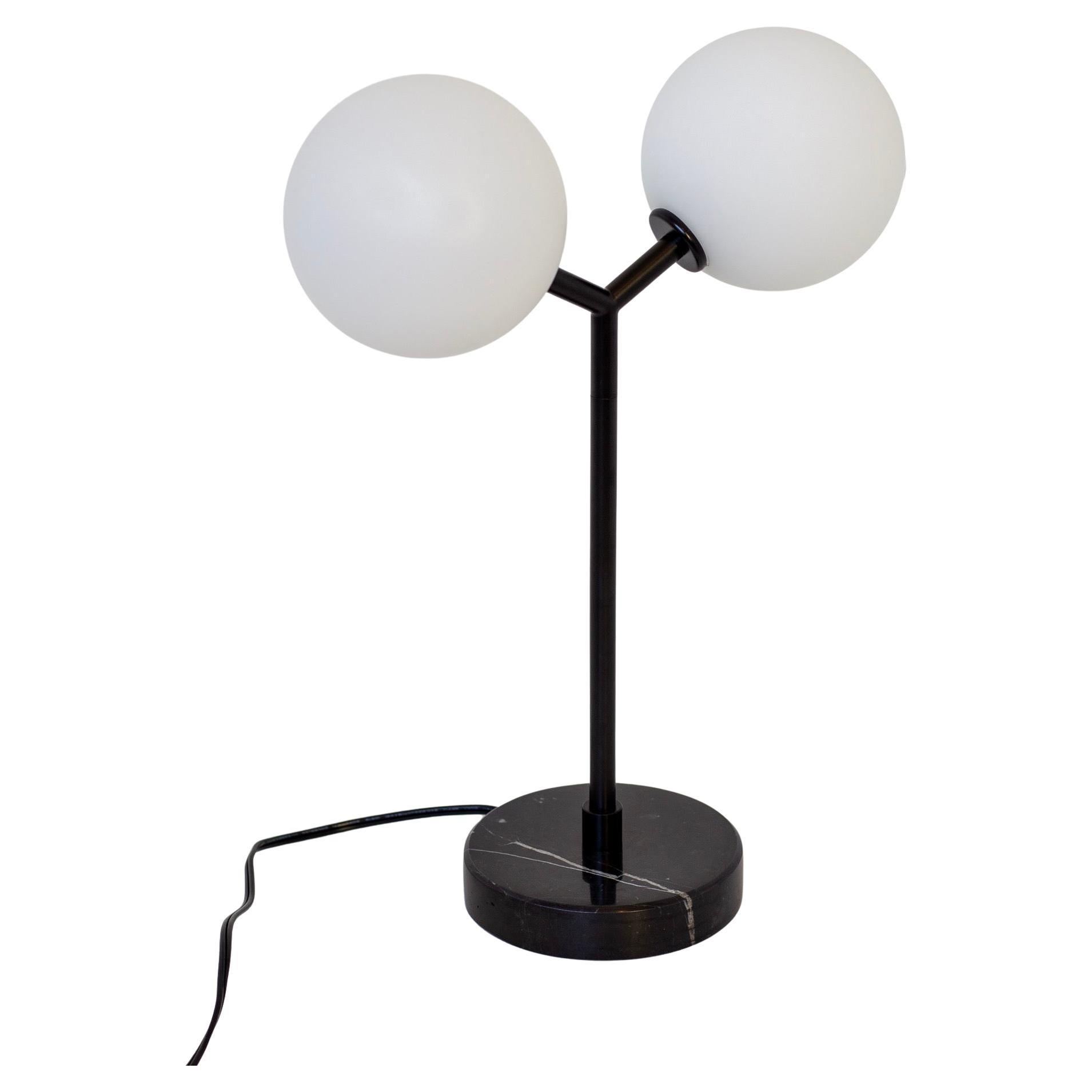 Y Table Lamp, Research.Lighting, Small, 5in Glass, Black, Marble, Dimmable LED For Sale