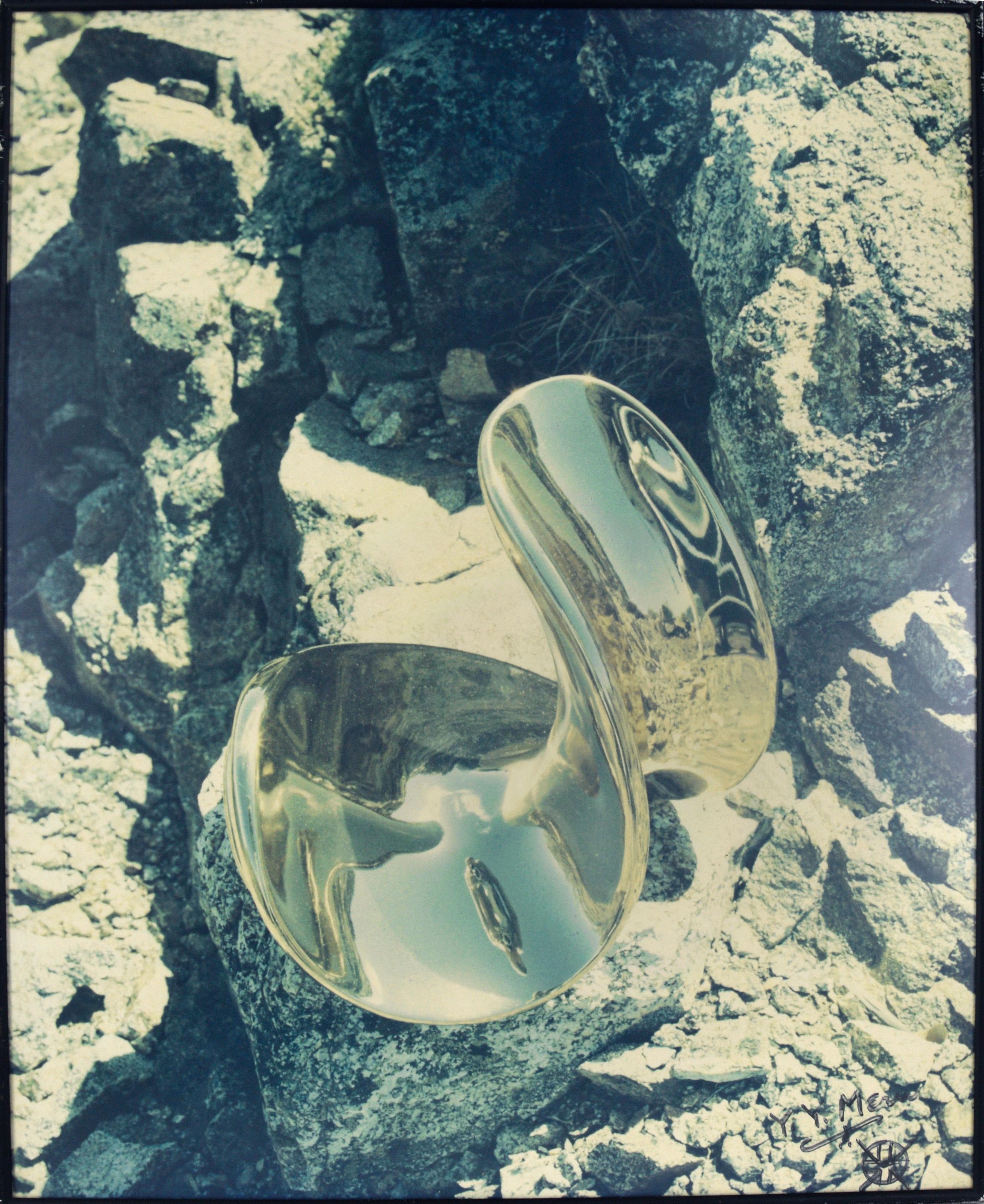 Landscape Photograph Y. Y. Meru - Forme métallique abstraite dans un paysage rocheux - Photographie d
art ésotérique