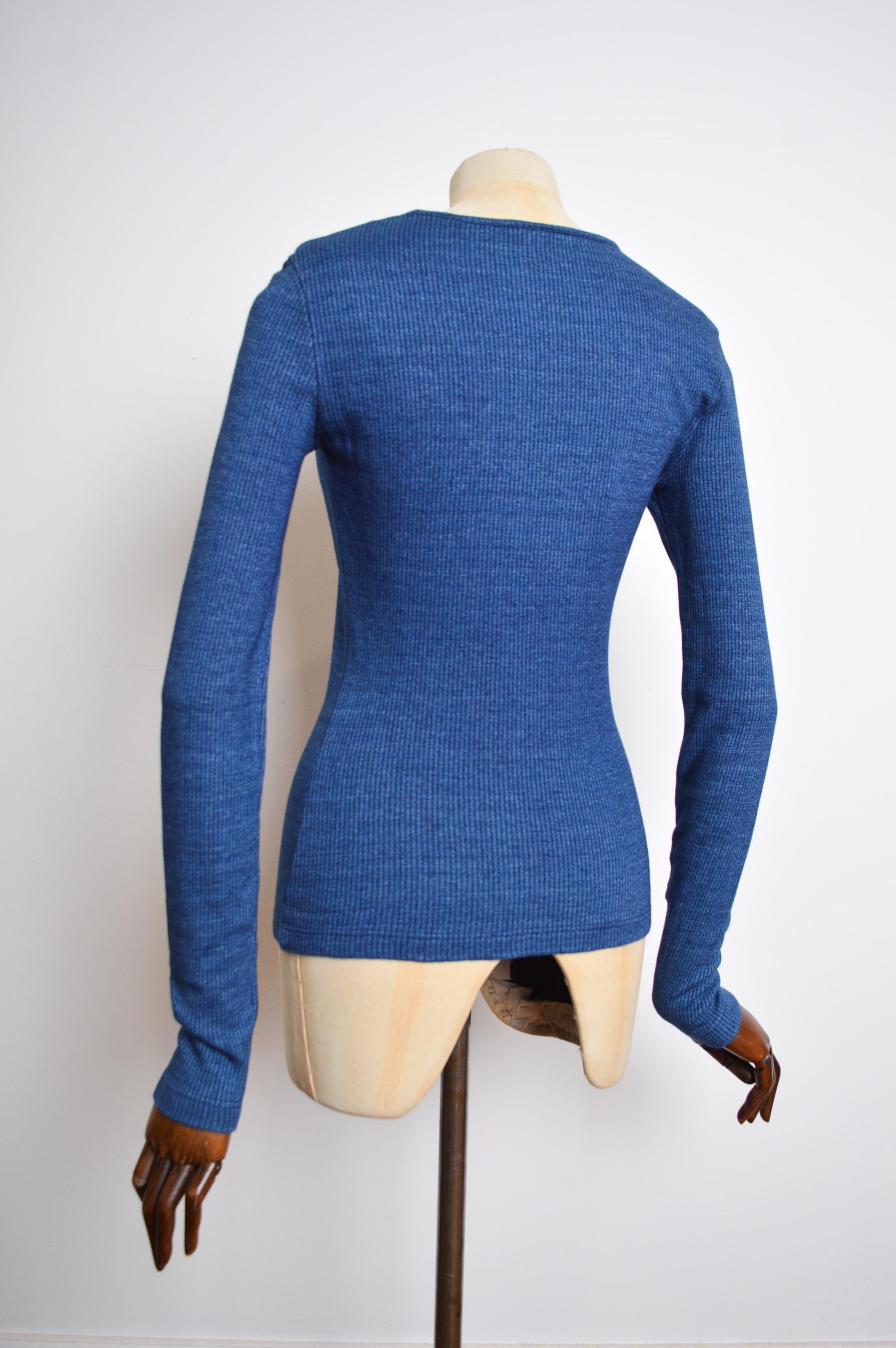 Y2k 2000s Christian Lacroix Ribbed Blue Diamonté Logo long sleeve Top - T Shirt For Sale 6
