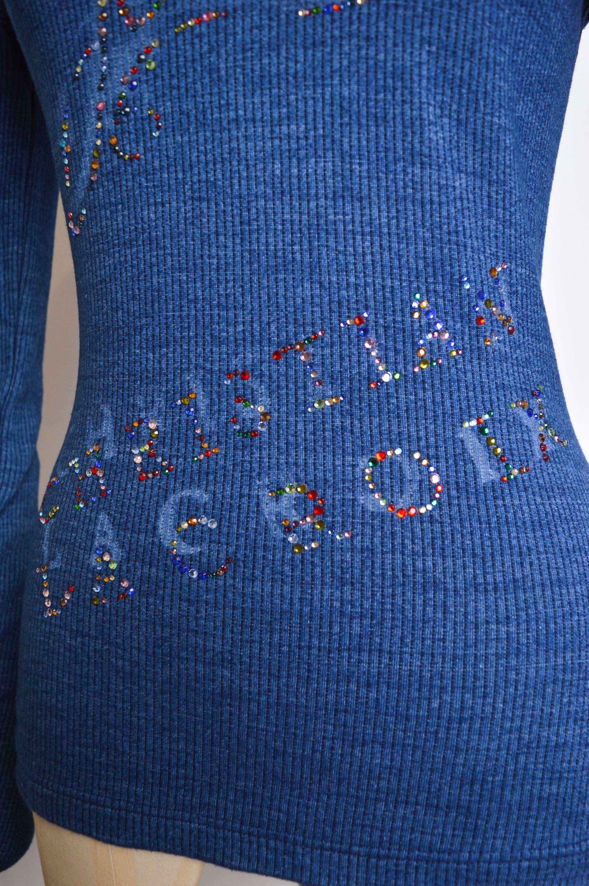 Y2k 2000s Christian Lacroix Ribbed Blue Diamonté Logo long sleeve Top - T Shirt For Sale 2