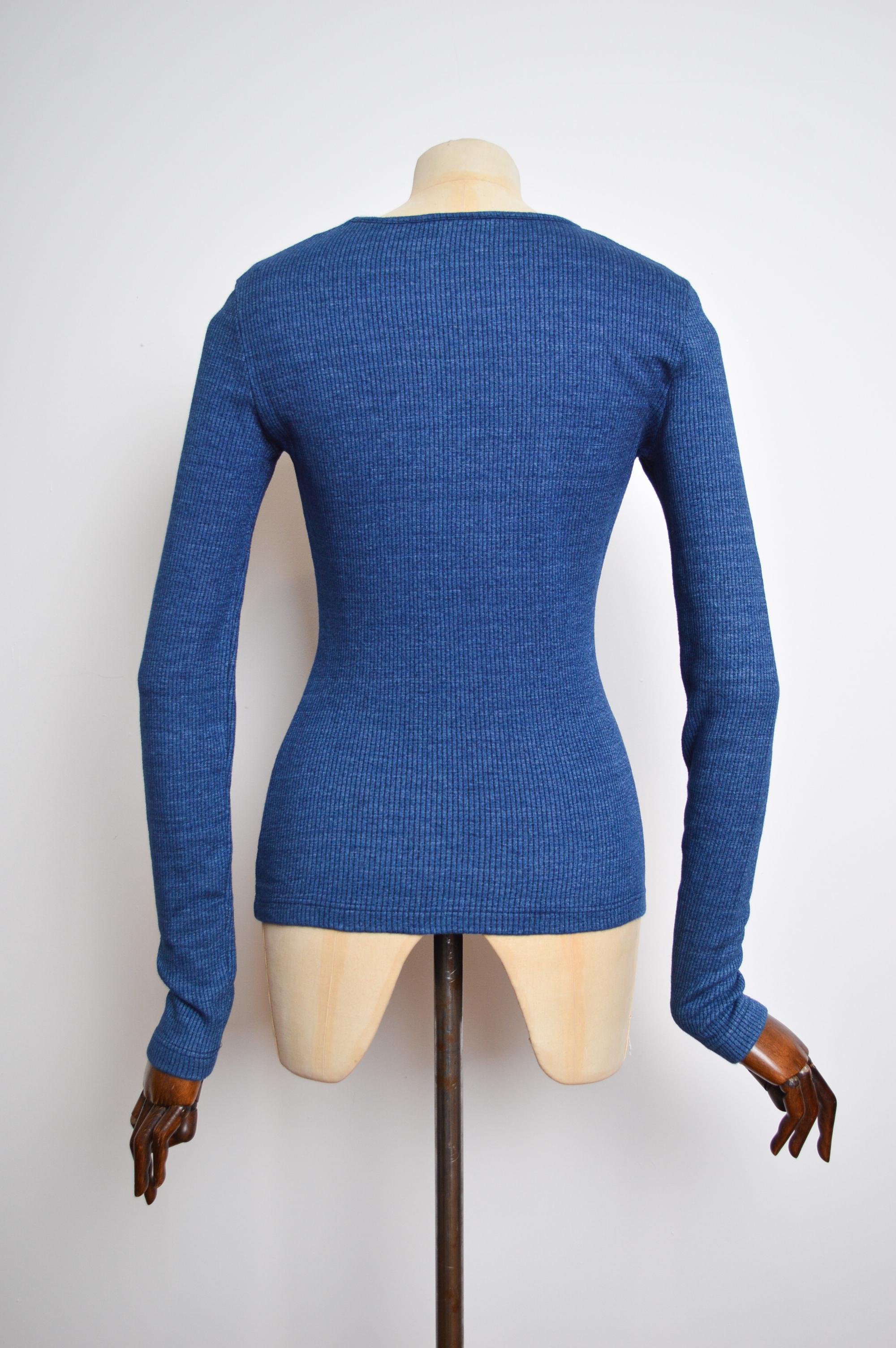 Y2k 2000s Christian Lacroix Ribbed Blue Diamonté Logo long sleeve Top - T Shirt For Sale 4