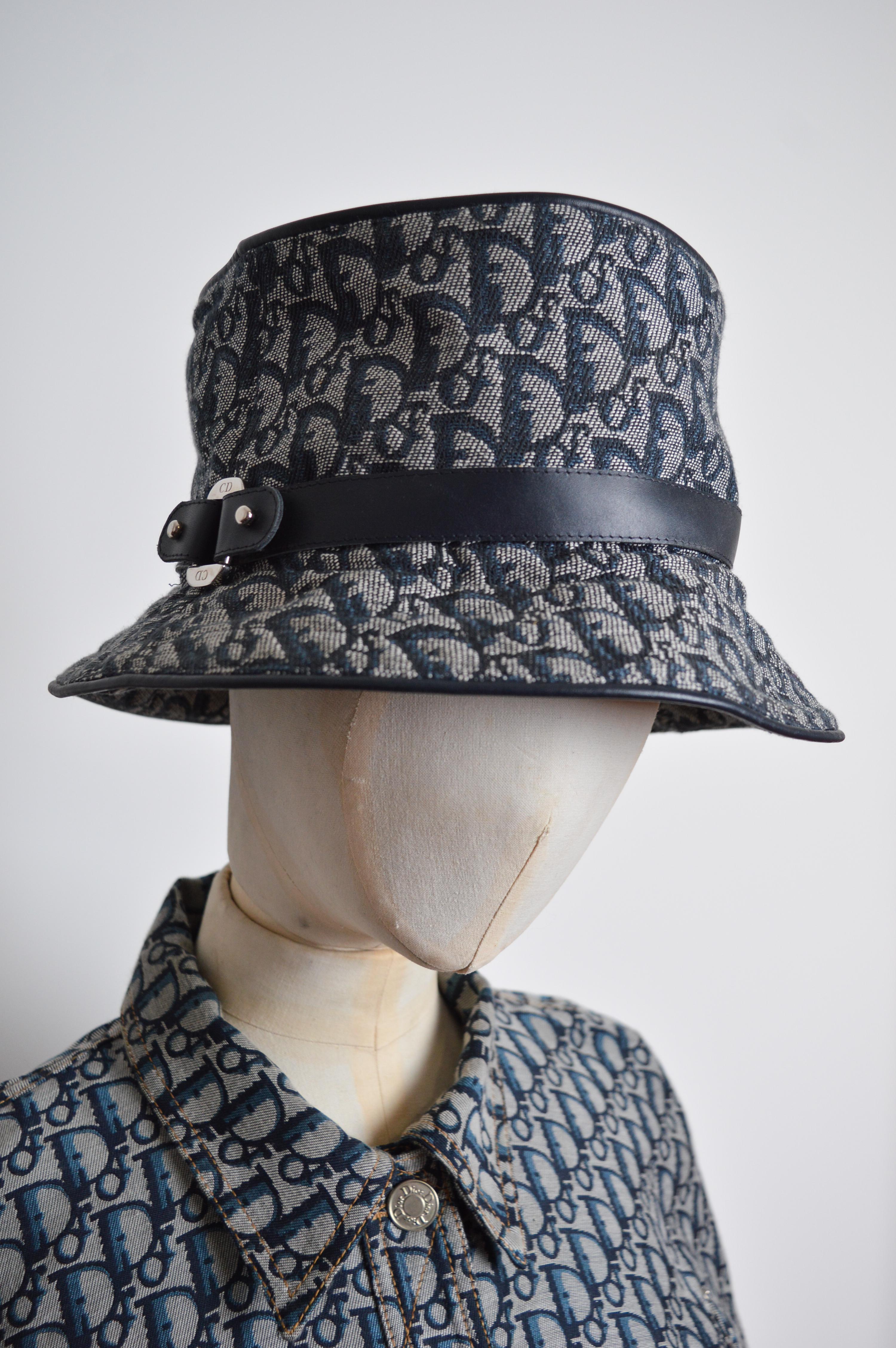y2k 2000's Galliano era Christian Dior Denim Blue Jacquard Monogram Trotter Hat 1