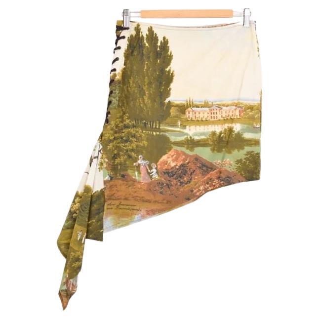 y2k 2000's Vintage Moschino 'Pierre Lecomte' Scenery Painting Tactical Skirt For Sale
