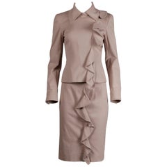 Y2K 2003 Yves Saint Laurent Tom Ford Pink Jacket + Skirt Suit Ensemble YSL