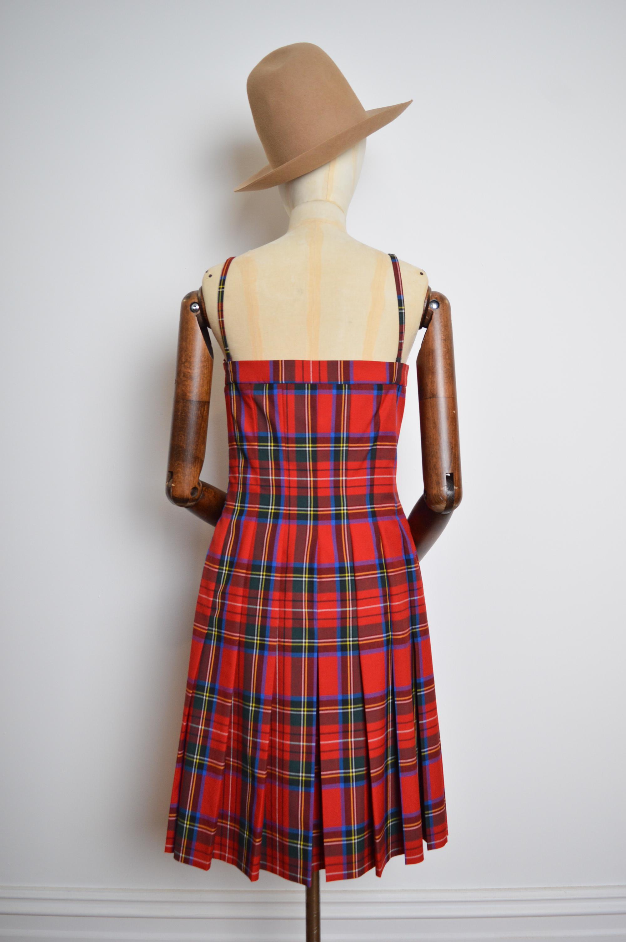 Y2k Avant Guard MOSCHINO Kilt Strapless Red Tartan Pleated Bustier Dress For Sale 3