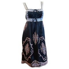 Y2K Black Betsey Johnson Baby Doll Slip Dress, Embroidered with Lace Trim Bodice