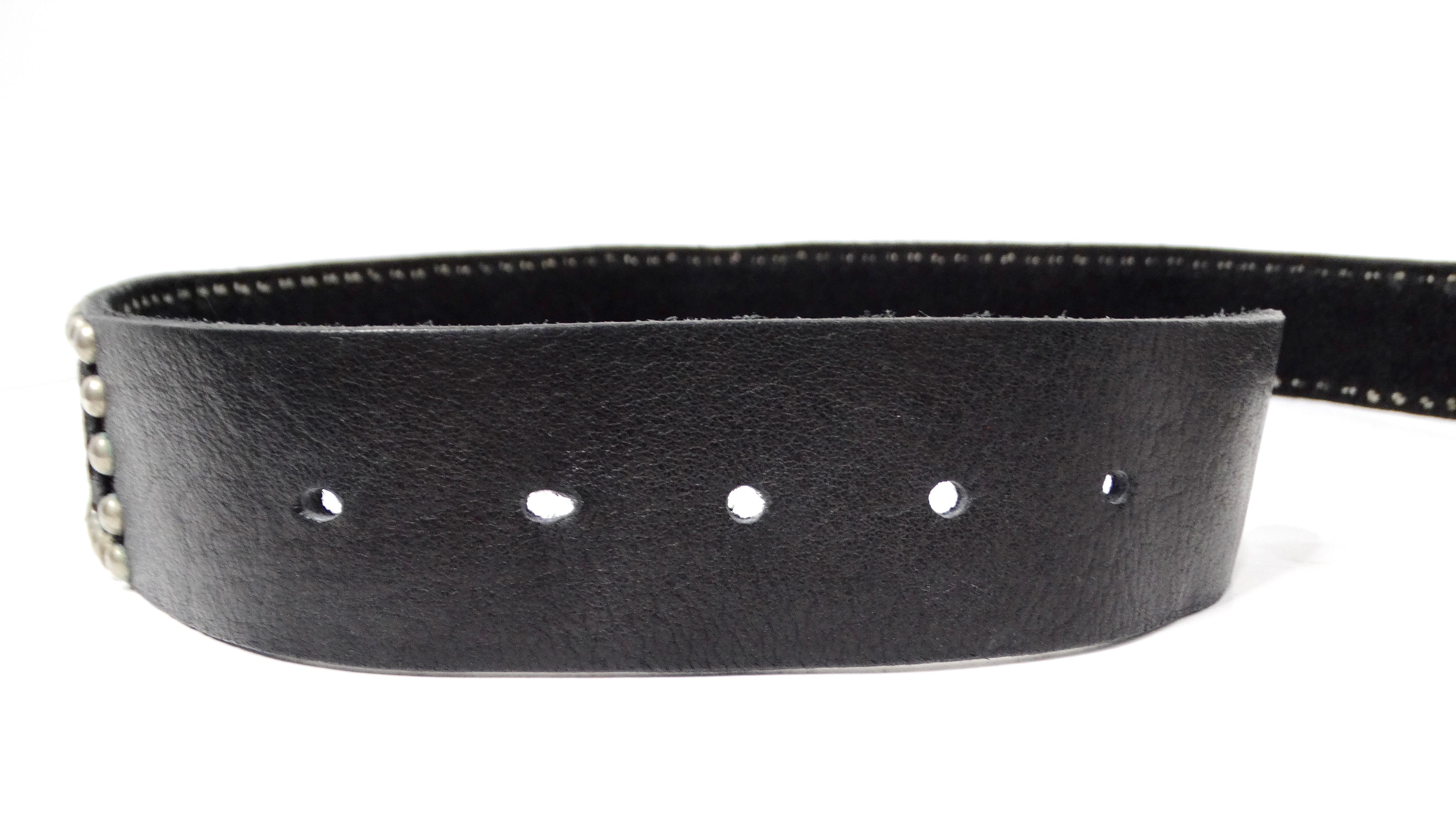 Y2K Black Leather & Silk Studded Belt With Renaissance Rhinestone Buckle For Sale 3