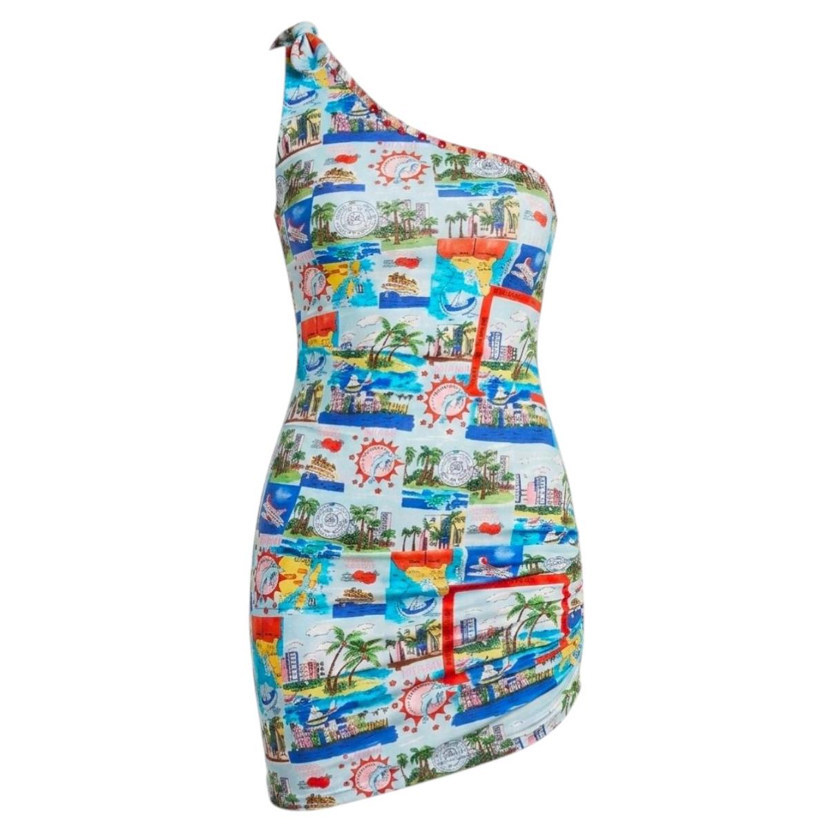 Y2K Blugirl by Blumarine Miami Postcard Print Asymmetric Dress