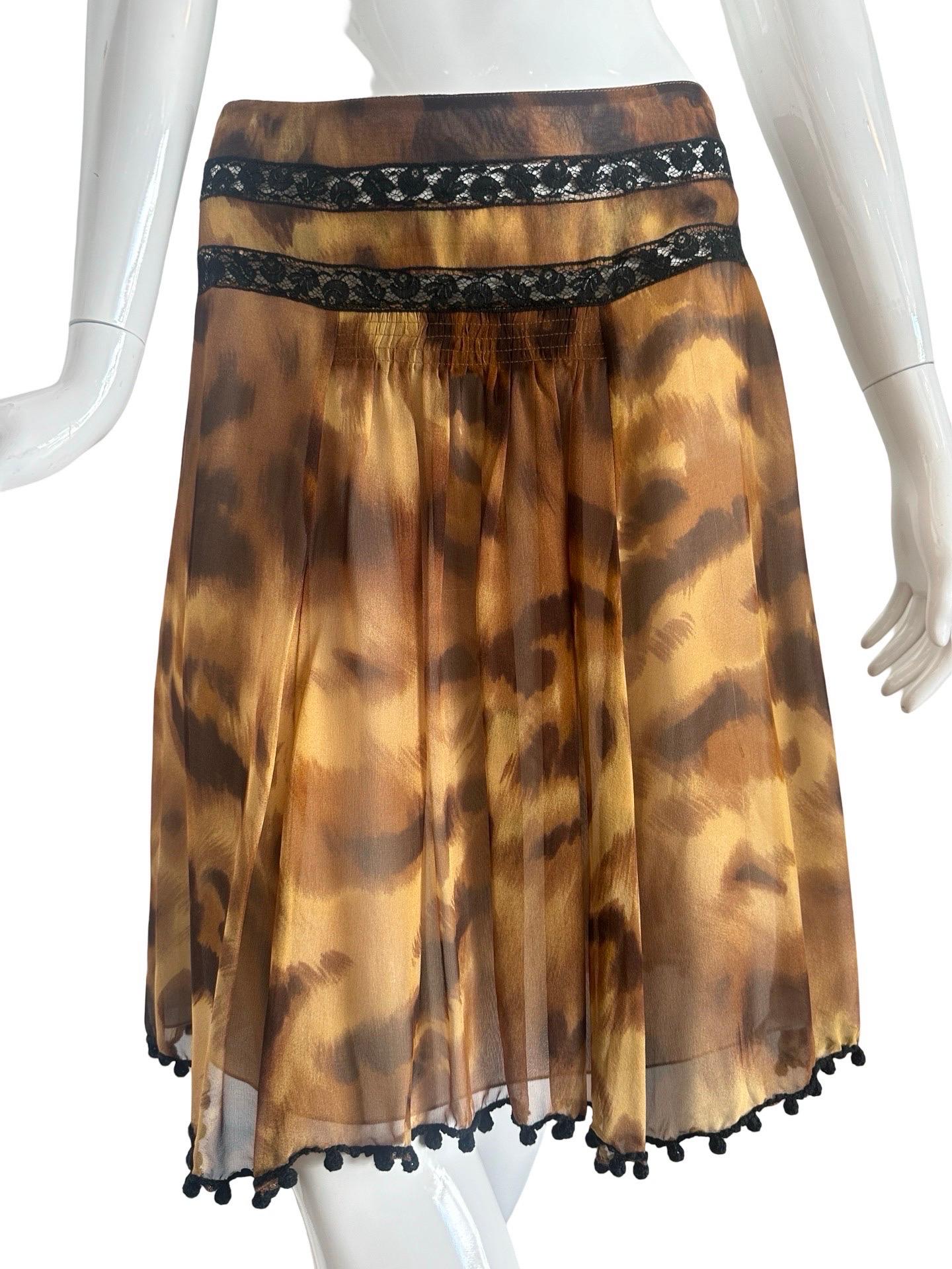 Brown Y2K Blumarine Silk Leopard Skirt