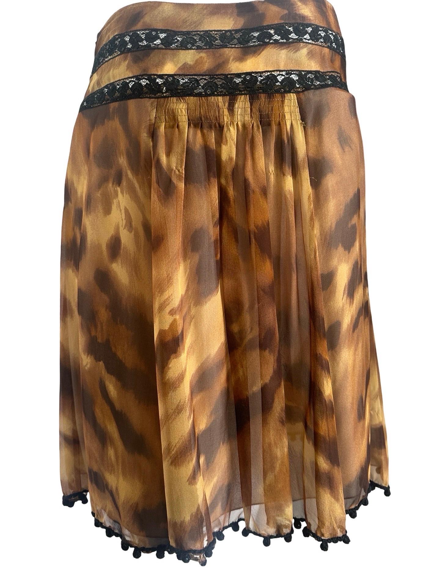 Y2K Blumarine Silk Leopard Skirt In Good Condition In Miami, FL