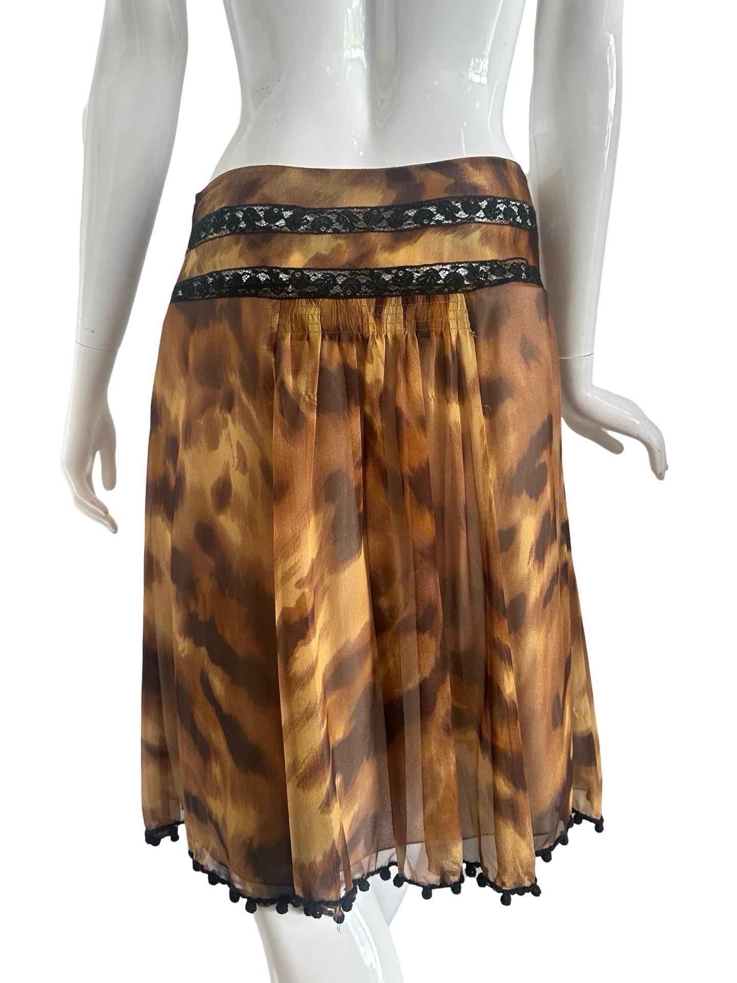 Women's Y2K Blumarine Silk Leopard Skirt