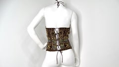 Y2K Brown & Multicolor Beaded Bustier Lace-Up Halter Top