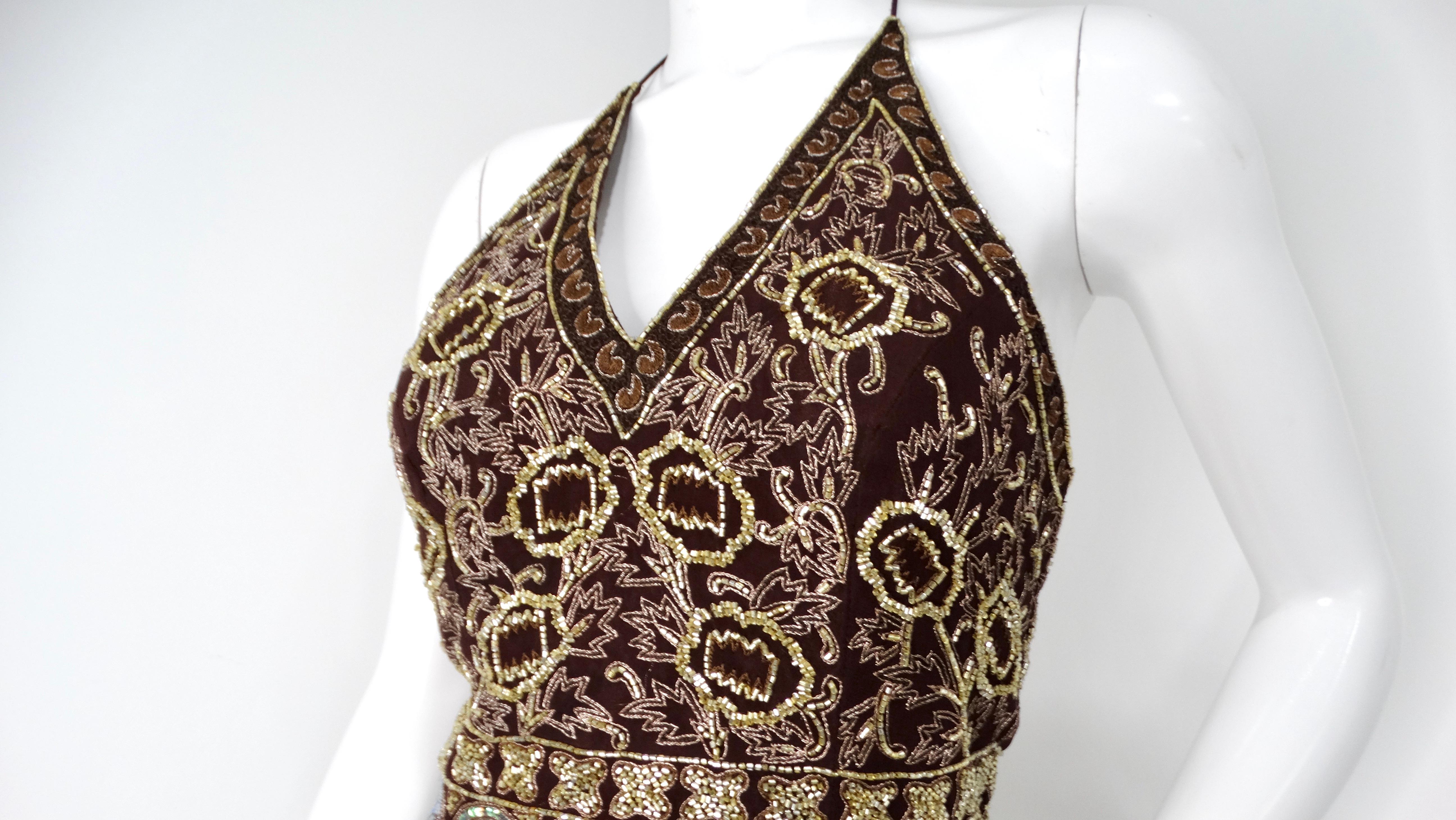 Y2K - Top marrone e multicolore con perline, bustier con allacciatura alla caviglia In condizioni buone in vendita a Scottsdale, AZ