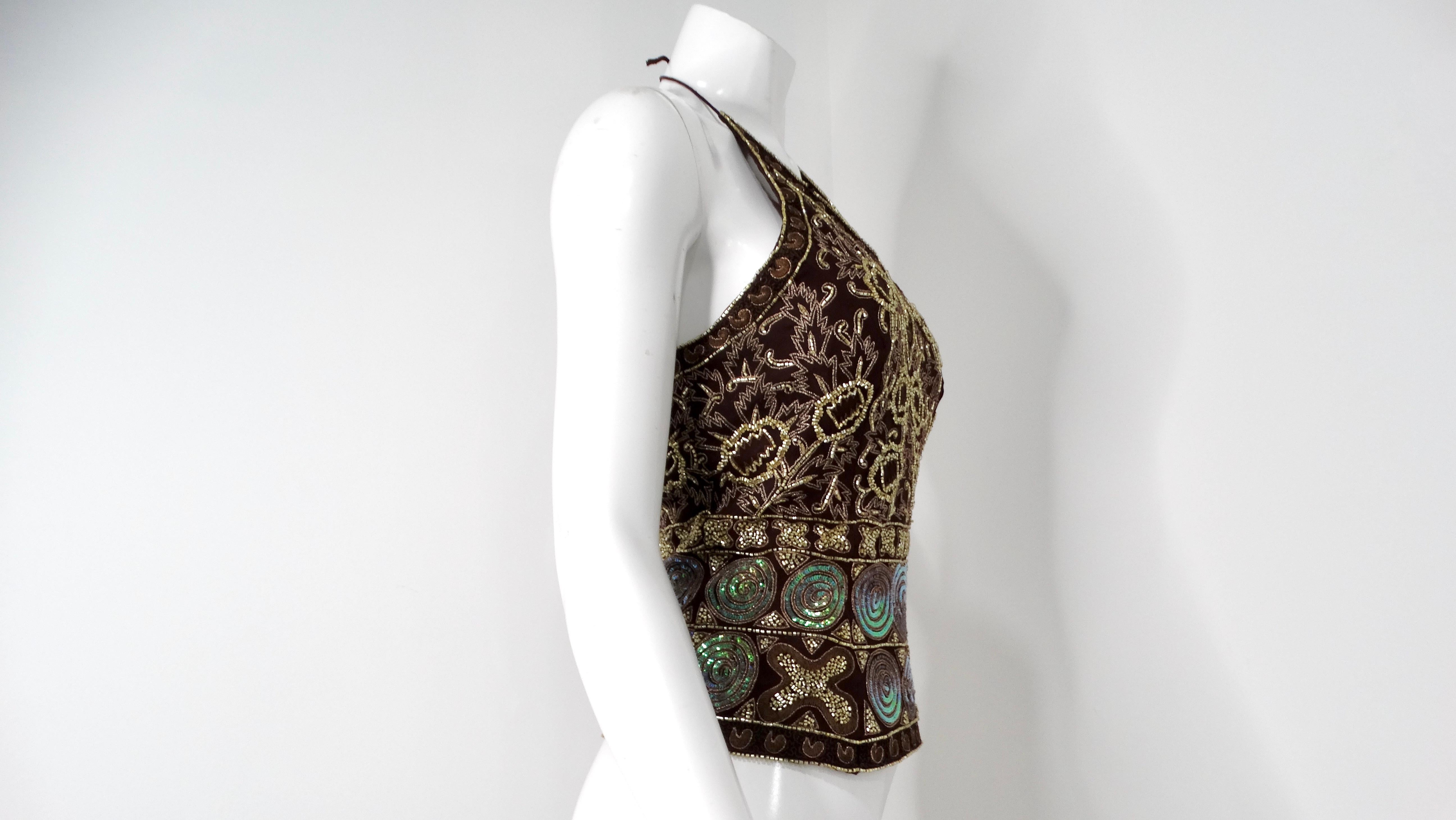 Y2K - Top marrone e multicolore con perline, bustier con allacciatura alla caviglia in vendita 2
