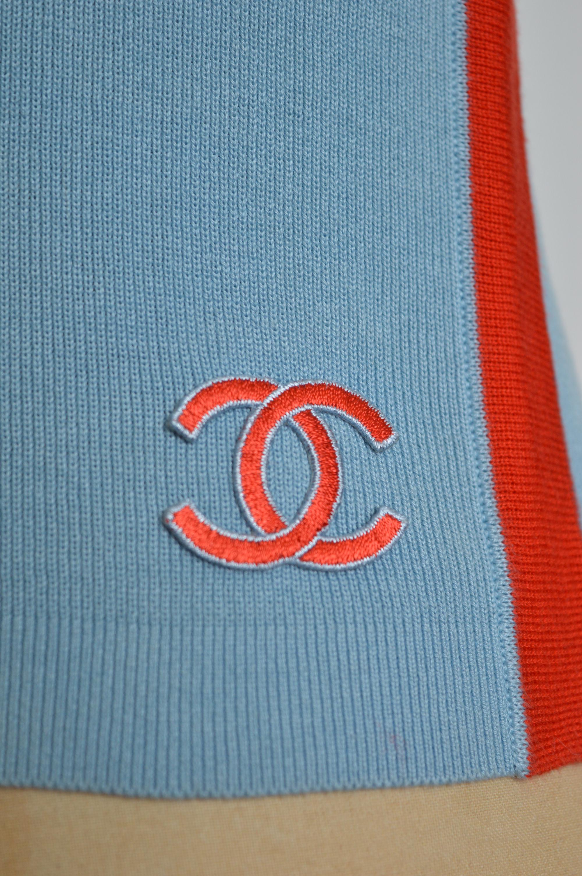 Gray Y2k Chanel 2002 Baby Blue & Orange knit Sleeveless Sweater - Tank top vest