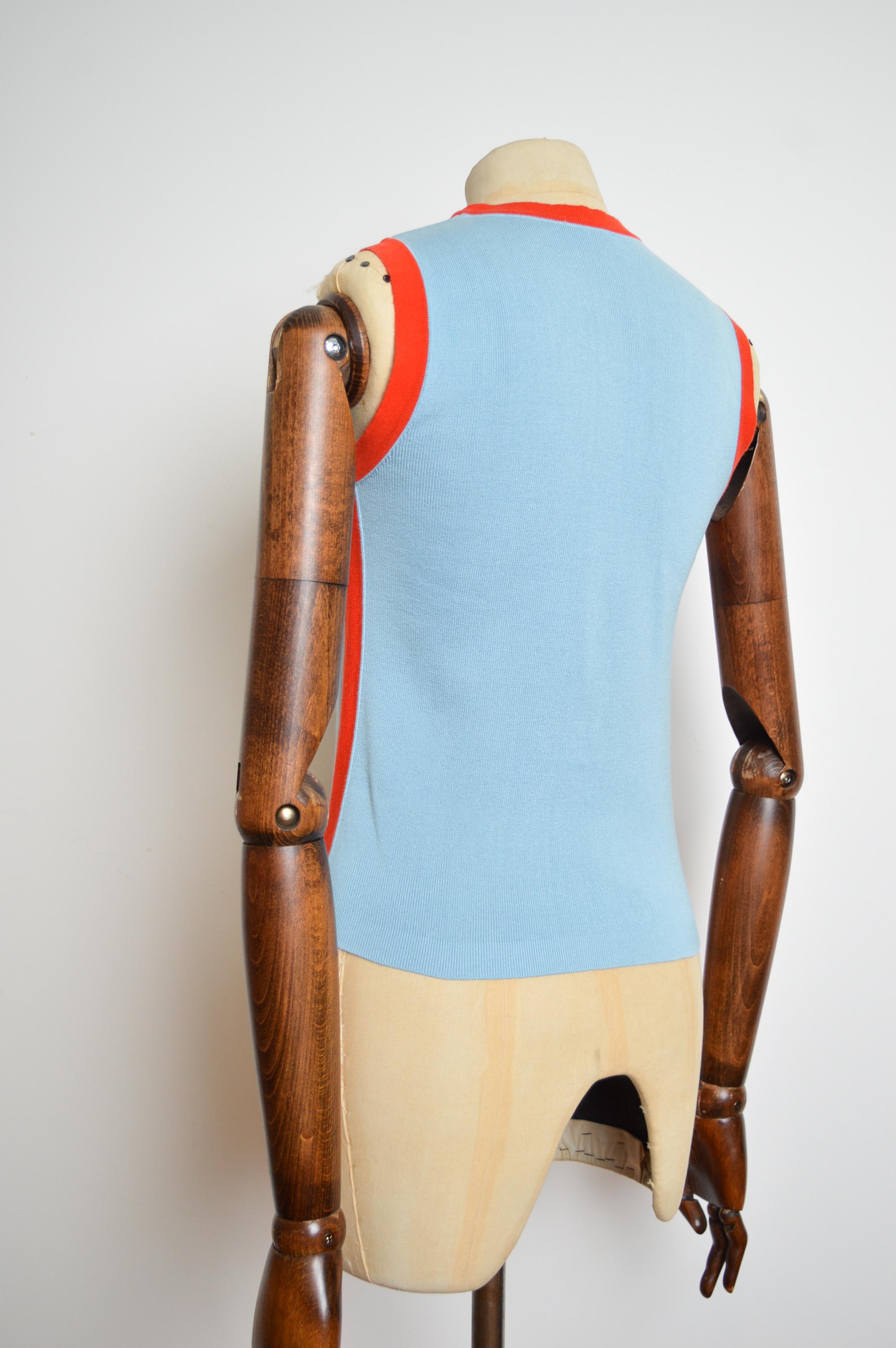 Y2k Chanel 2002 Baby Blue & Orange knit Sleeveless Sweater - Tank top vest 3