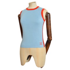 Y2k Chanel 2002 Baby Blue & Orange knit Sleeveless Sweater - Tank top vest
