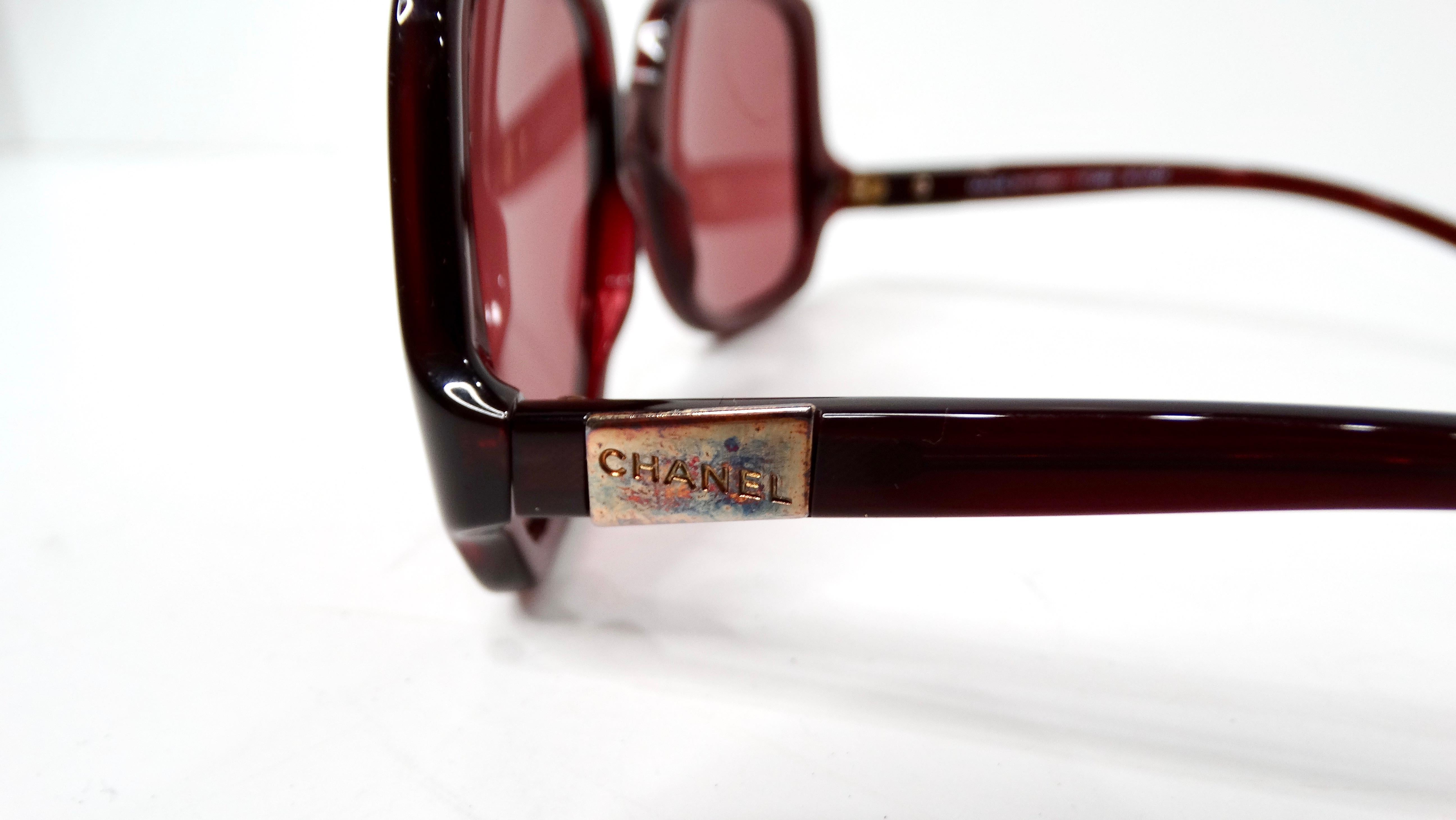 Y2K Chanel Rojo Gafas de sol redondas tintadas oversize Marrón en venta