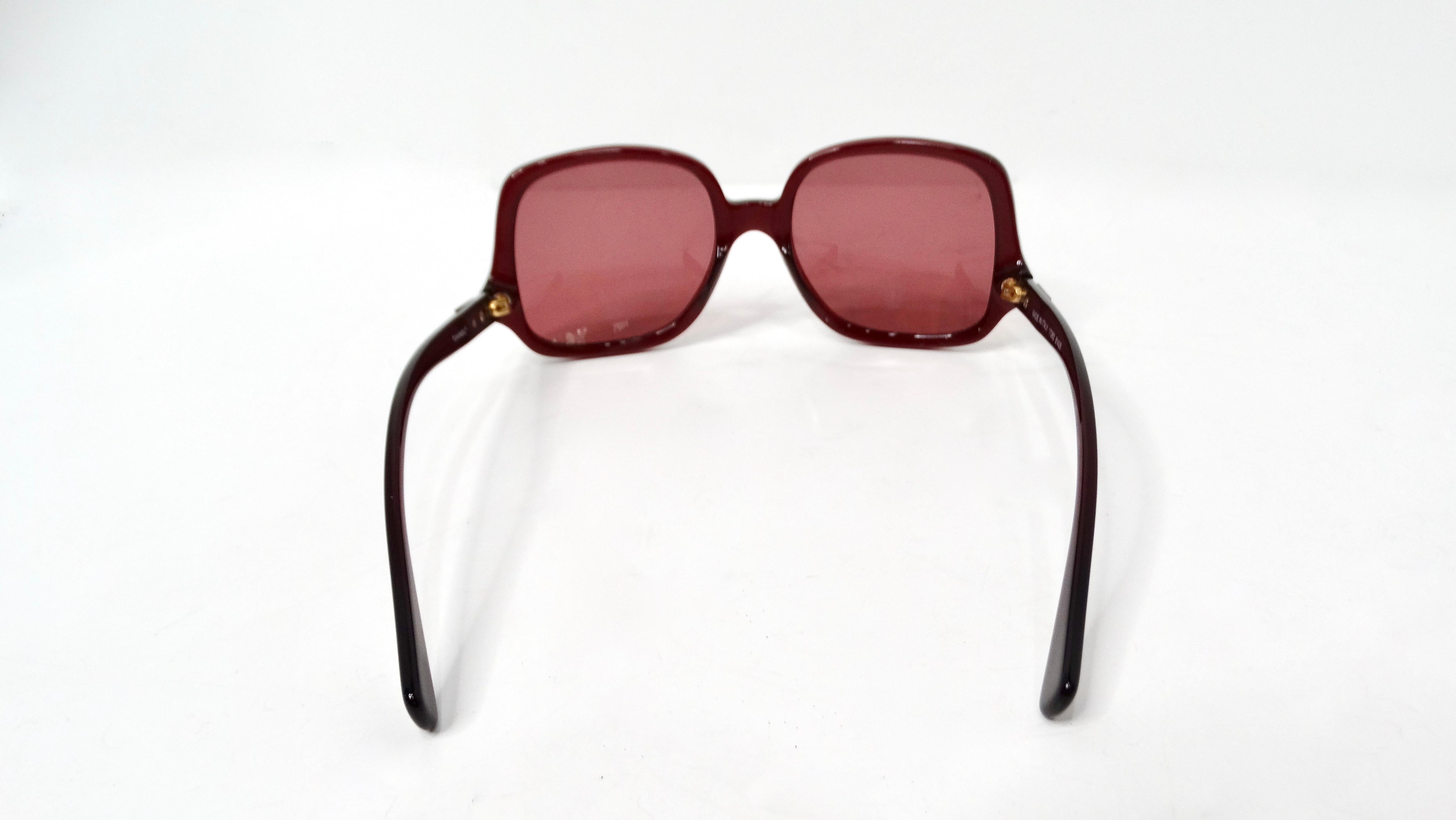 De las mujeres Y2K Chanel Rojo Gafas de sol redondas tintadas oversize en venta